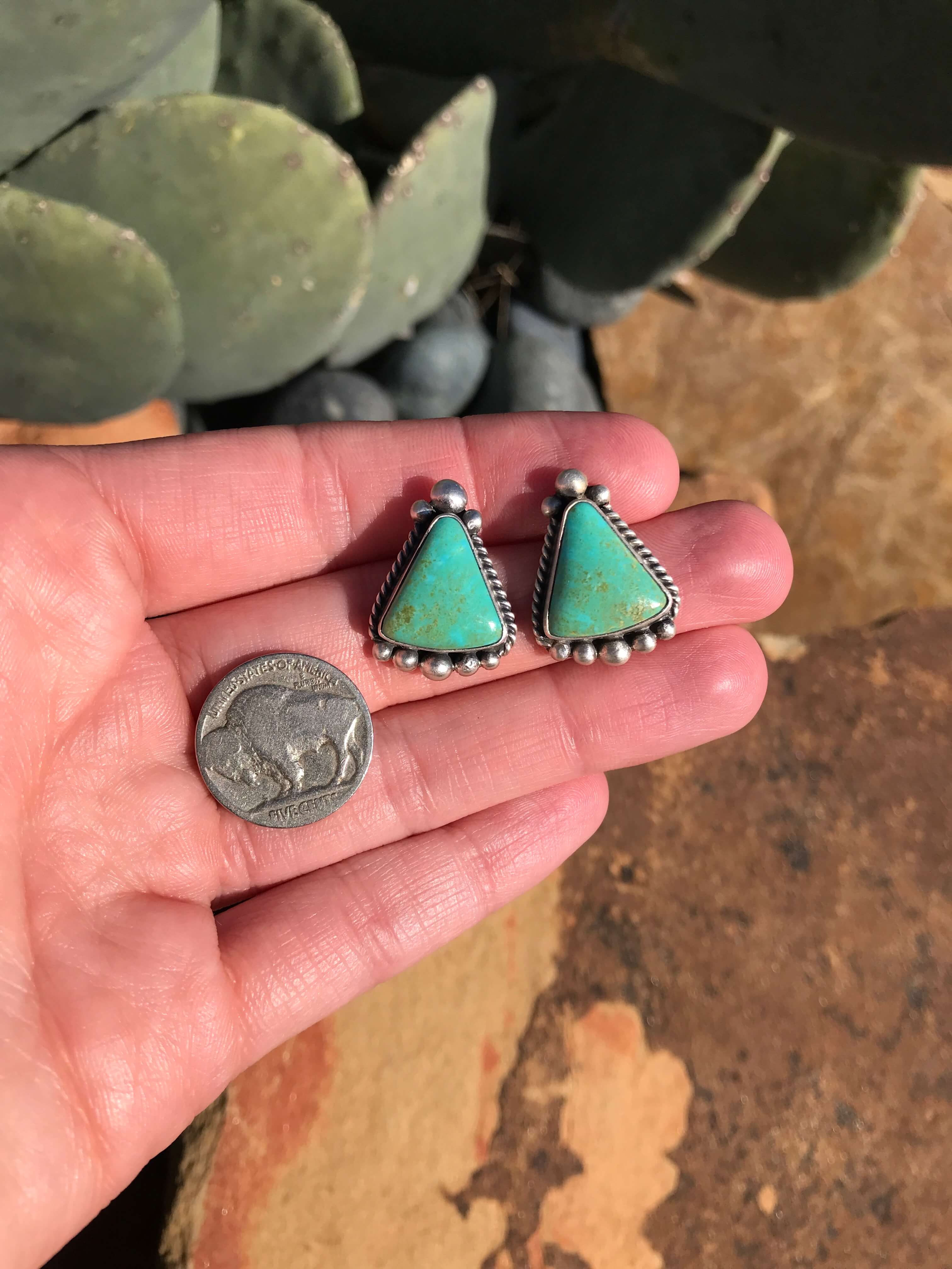 The Turquoise Studs, 7-Earrings-Calli Co., Turquoise and Silver Jewelry, Native American Handmade, Zuni Tribe, Navajo Tribe, Brock Texas