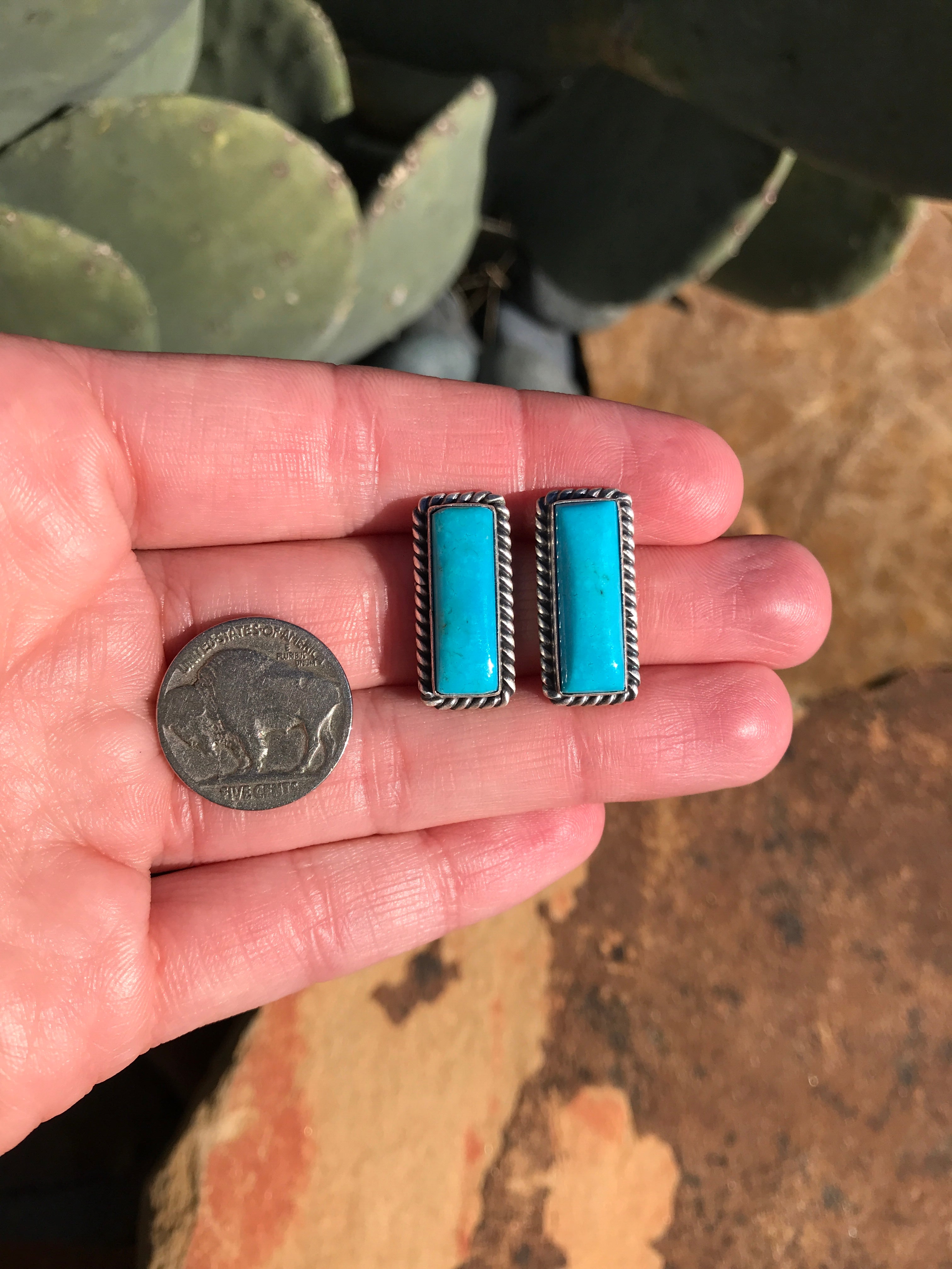 The Turquoise Studs, 27-Earrings-Calli Co., Turquoise and Silver Jewelry, Native American Handmade, Zuni Tribe, Navajo Tribe, Brock Texas