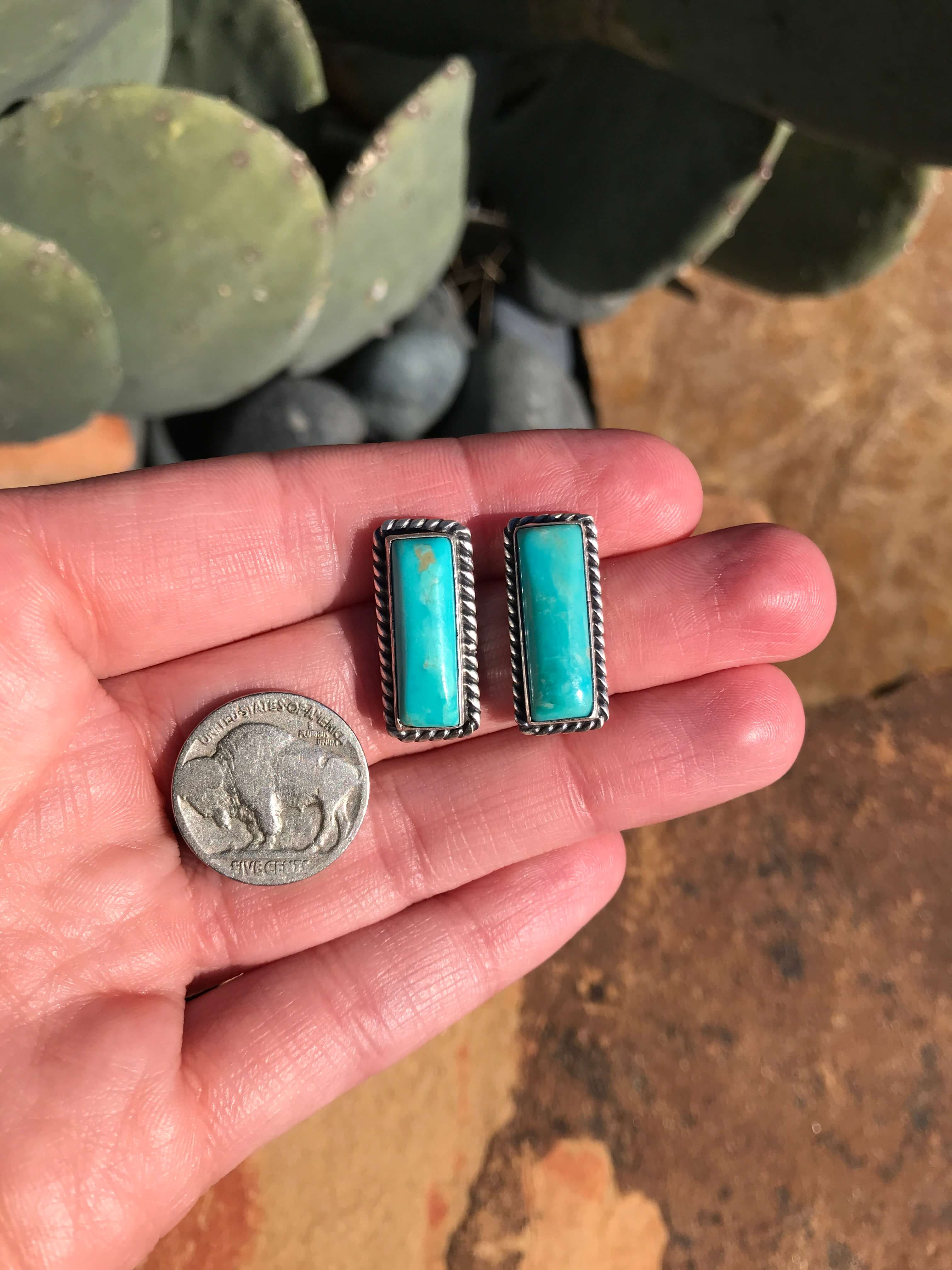 The Turquoise Studs, 26-Earrings-Calli Co., Turquoise and Silver Jewelry, Native American Handmade, Zuni Tribe, Navajo Tribe, Brock Texas