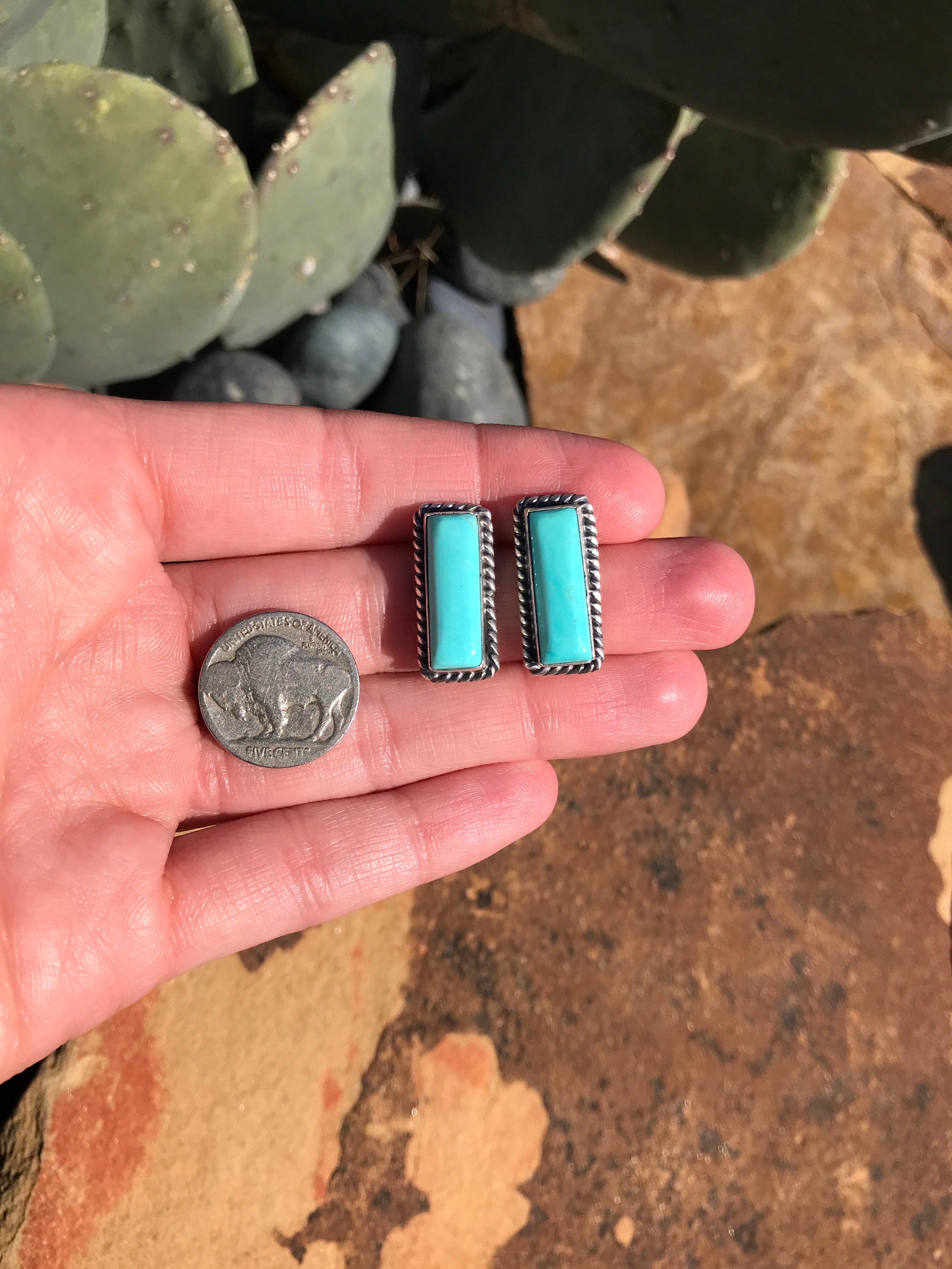 The Turquoise Studs, 28-Earrings-Calli Co., Turquoise and Silver Jewelry, Native American Handmade, Zuni Tribe, Navajo Tribe, Brock Texas