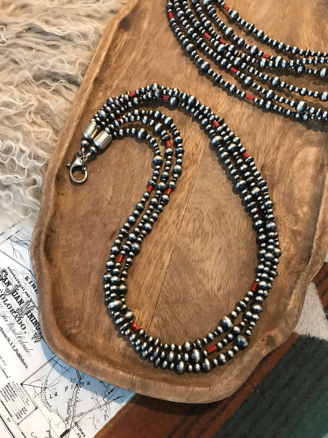 The Riverwalk Triple Strand Necklace-Necklaces-Calli Co., Turquoise and Silver Jewelry, Native American Handmade, Zuni Tribe, Navajo Tribe, Brock Texas