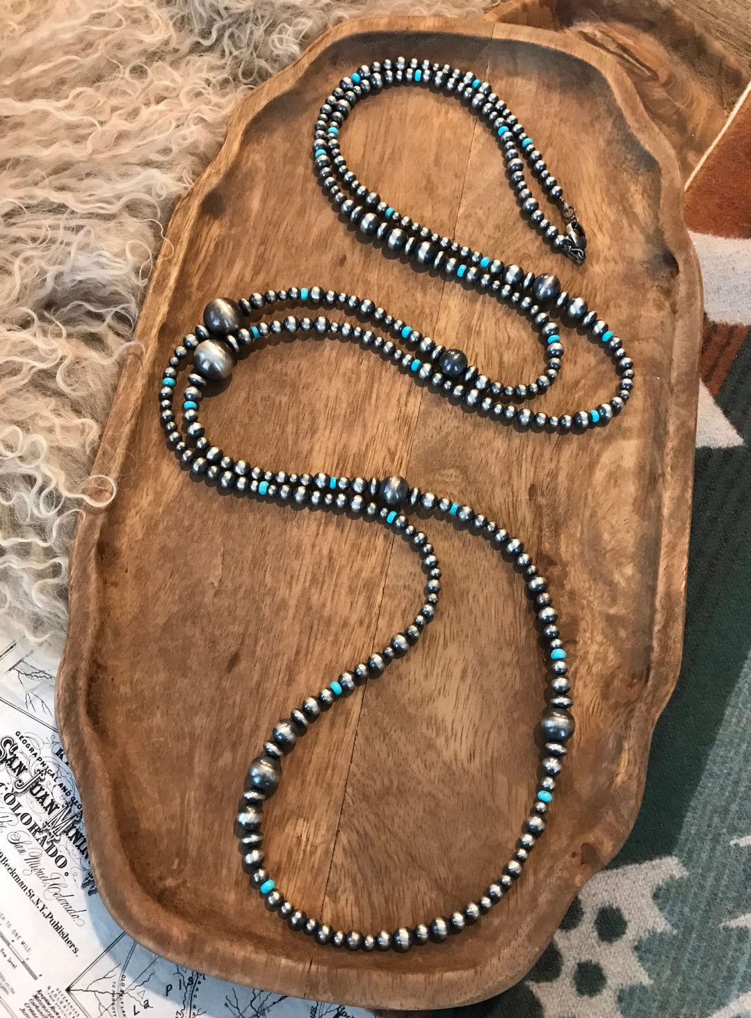 The Selby Necklace, 60"-Necklaces-Calli Co., Turquoise and Silver Jewelry, Native American Handmade, Zuni Tribe, Navajo Tribe, Brock Texas