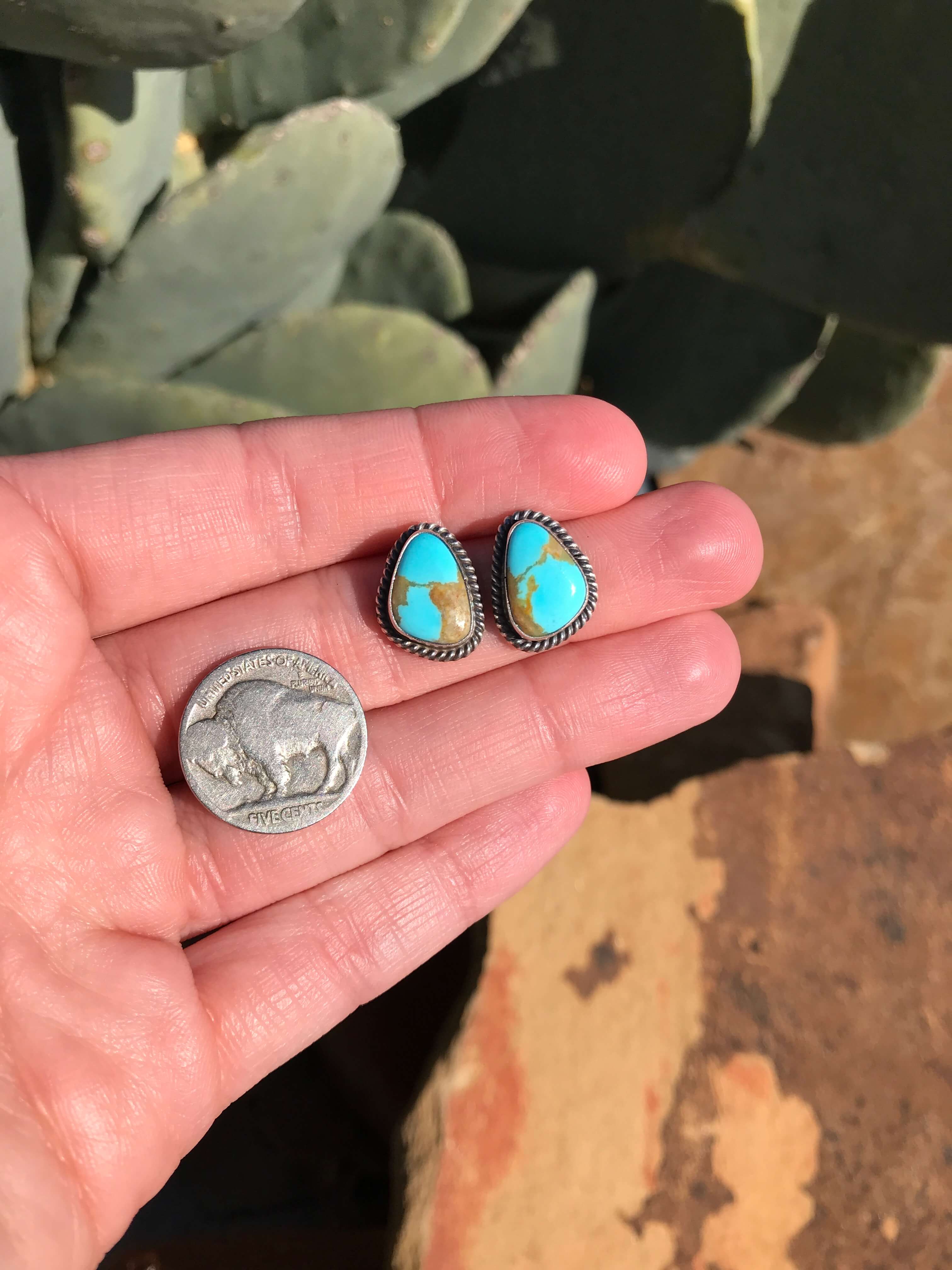 The Turquoise Studs, 22-Earrings-Calli Co., Turquoise and Silver Jewelry, Native American Handmade, Zuni Tribe, Navajo Tribe, Brock Texas