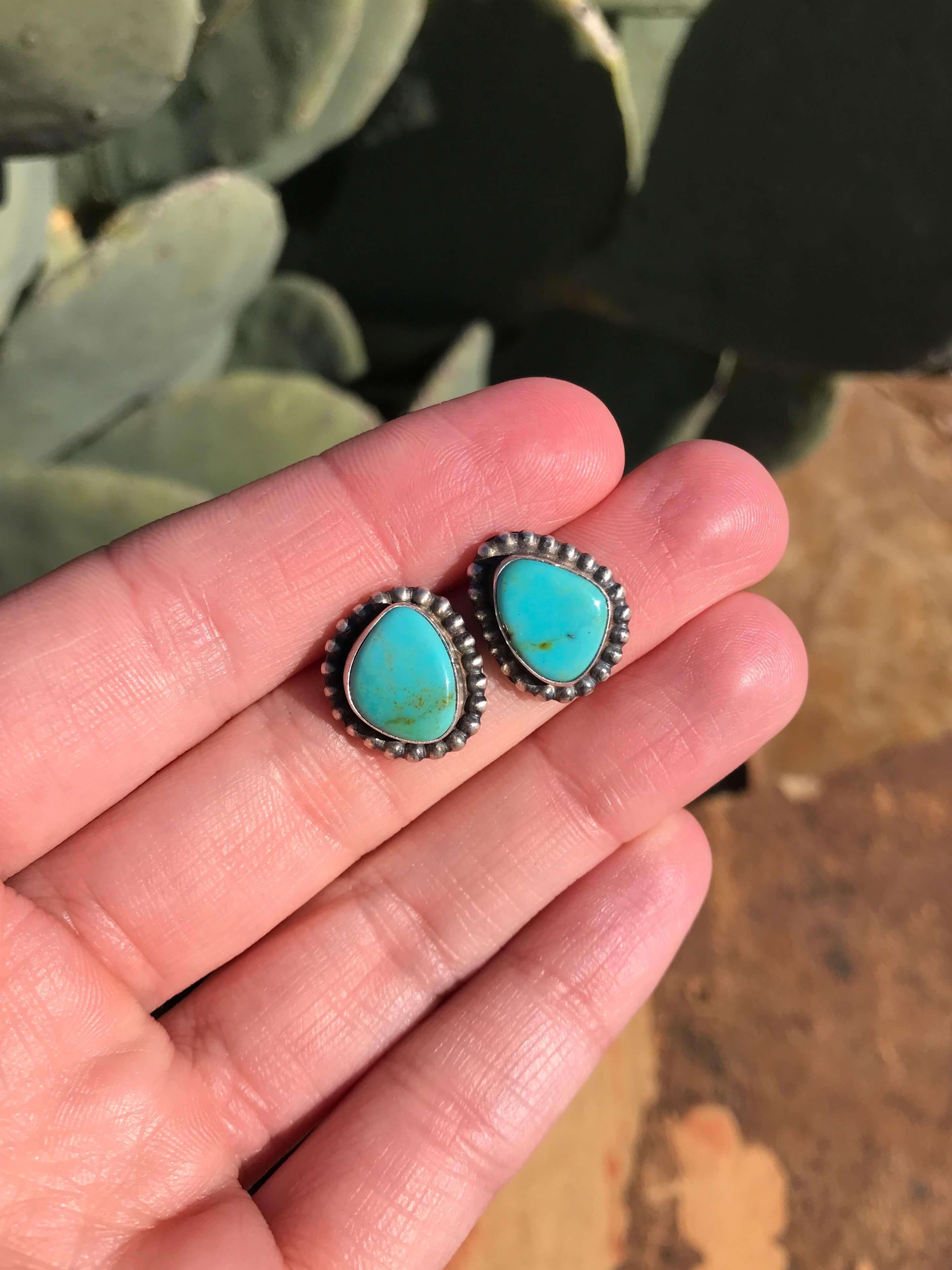 The Turquoise Studs, 24-Earrings-Calli Co., Turquoise and Silver Jewelry, Native American Handmade, Zuni Tribe, Navajo Tribe, Brock Texas