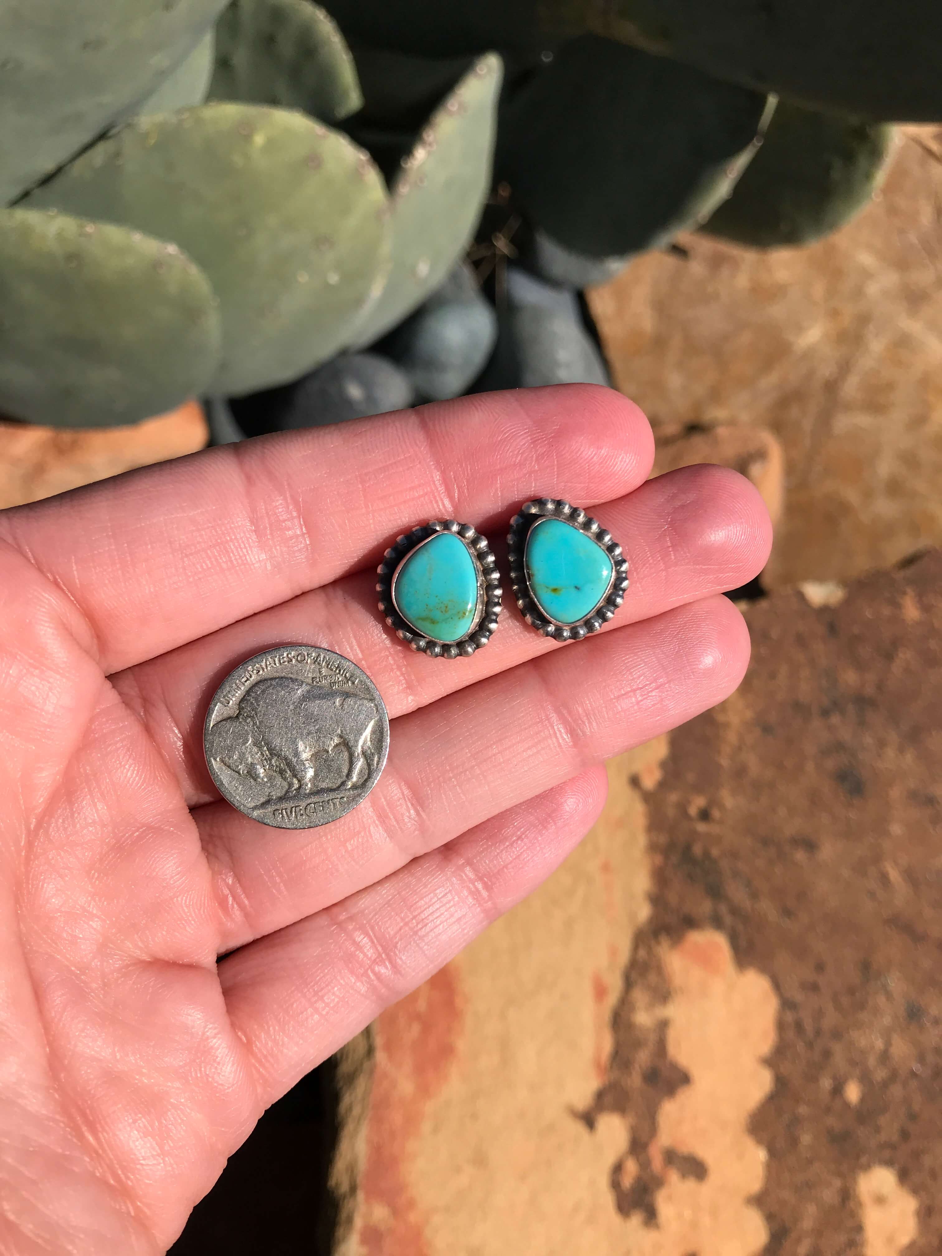 The Turquoise Studs, 24-Earrings-Calli Co., Turquoise and Silver Jewelry, Native American Handmade, Zuni Tribe, Navajo Tribe, Brock Texas