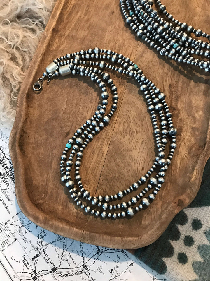The Dru Triple Strand Necklace-Necklaces-Calli Co., Turquoise and Silver Jewelry, Native American Handmade, Zuni Tribe, Navajo Tribe, Brock Texas