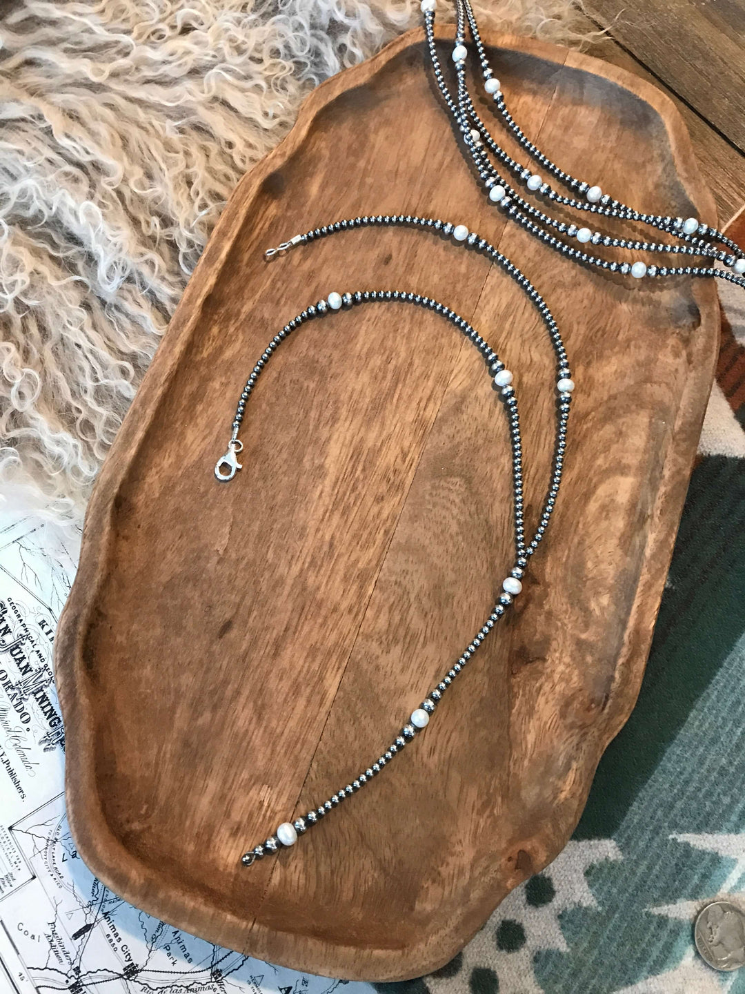 The Laguna Lariat Necklace-Necklaces-Calli Co., Turquoise and Silver Jewelry, Native American Handmade, Zuni Tribe, Navajo Tribe, Brock Texas