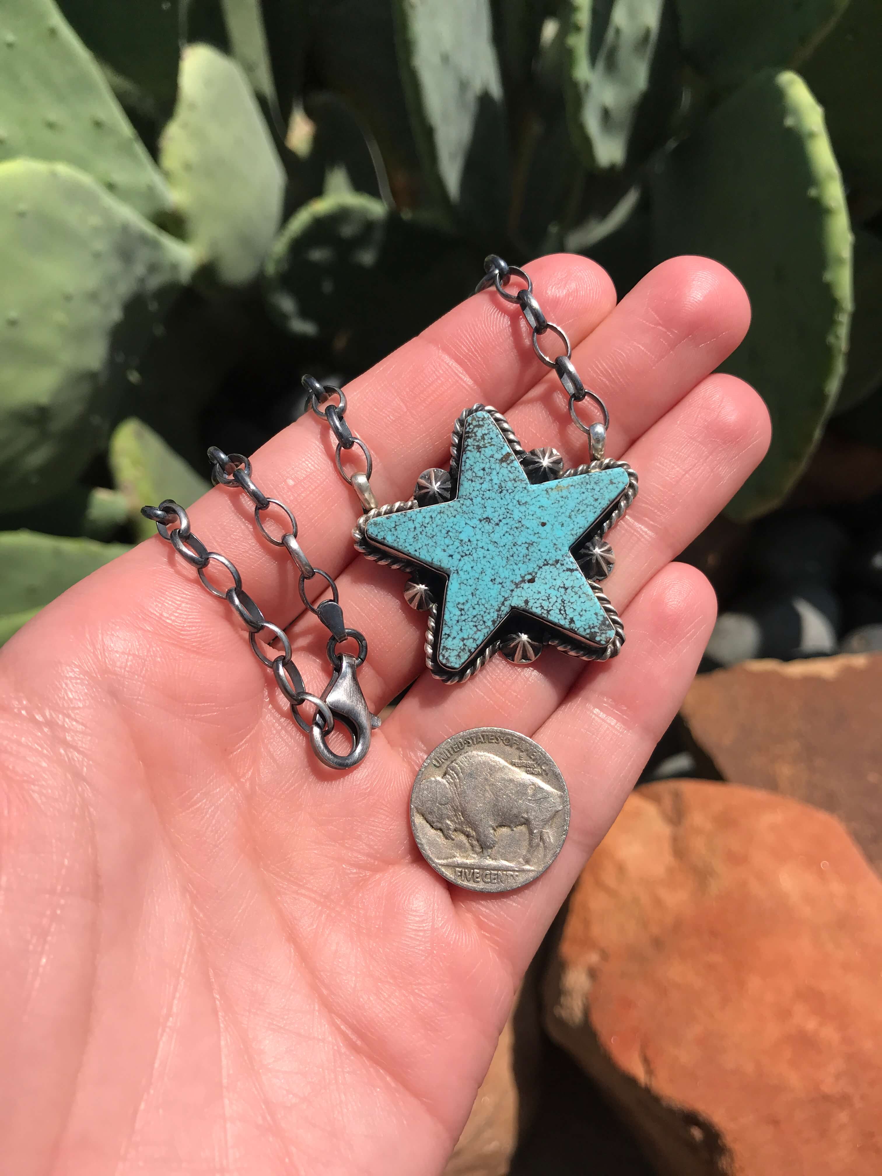 The Turquoise Star Necklace, 3-Necklaces-Calli Co., Turquoise and Silver Jewelry, Native American Handmade, Zuni Tribe, Navajo Tribe, Brock Texas