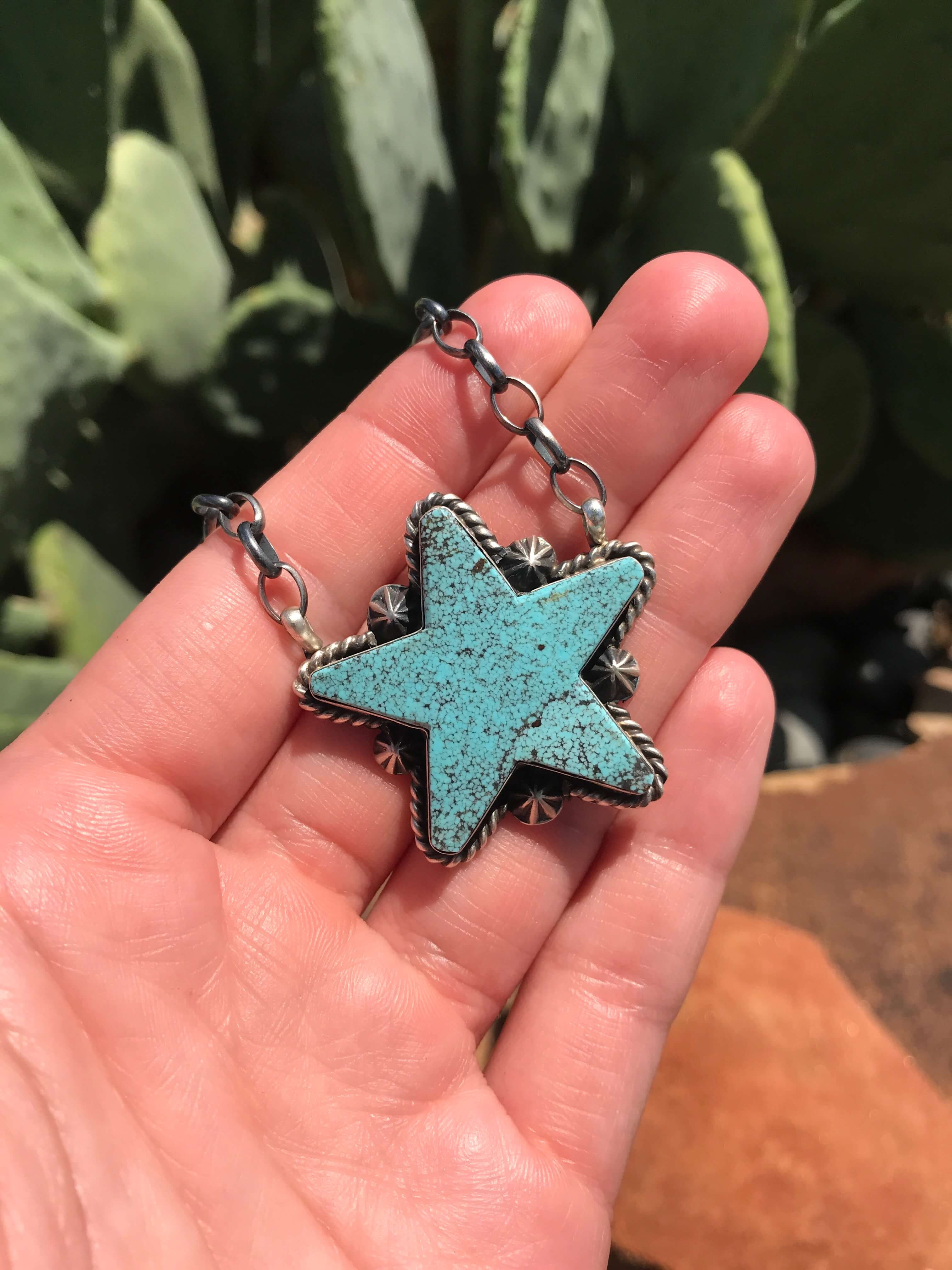 The Turquoise Star Necklace, 3-Necklaces-Calli Co., Turquoise and Silver Jewelry, Native American Handmade, Zuni Tribe, Navajo Tribe, Brock Texas