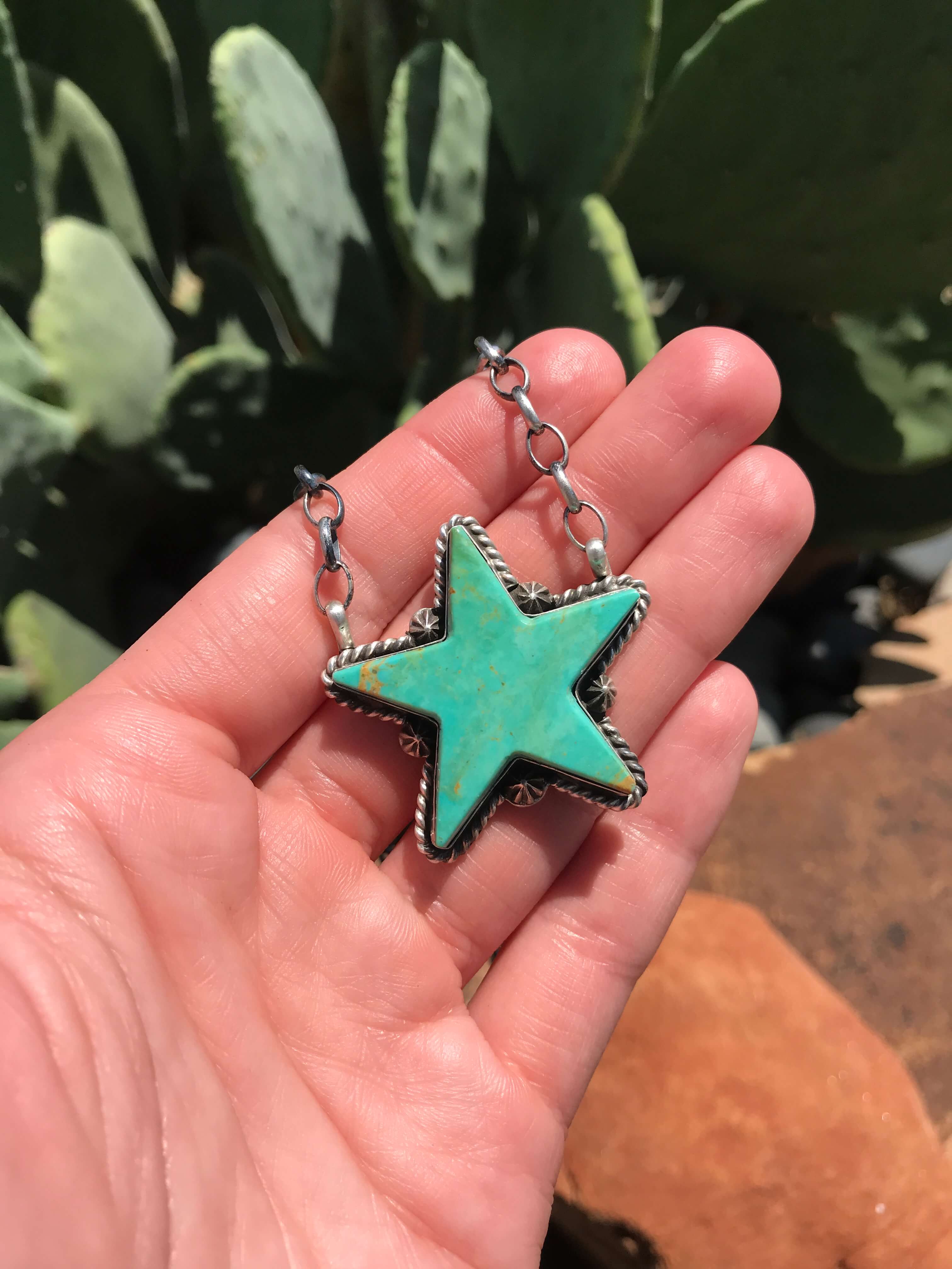 The Turquoise Star Necklace, 4-Necklaces-Calli Co., Turquoise and Silver Jewelry, Native American Handmade, Zuni Tribe, Navajo Tribe, Brock Texas
