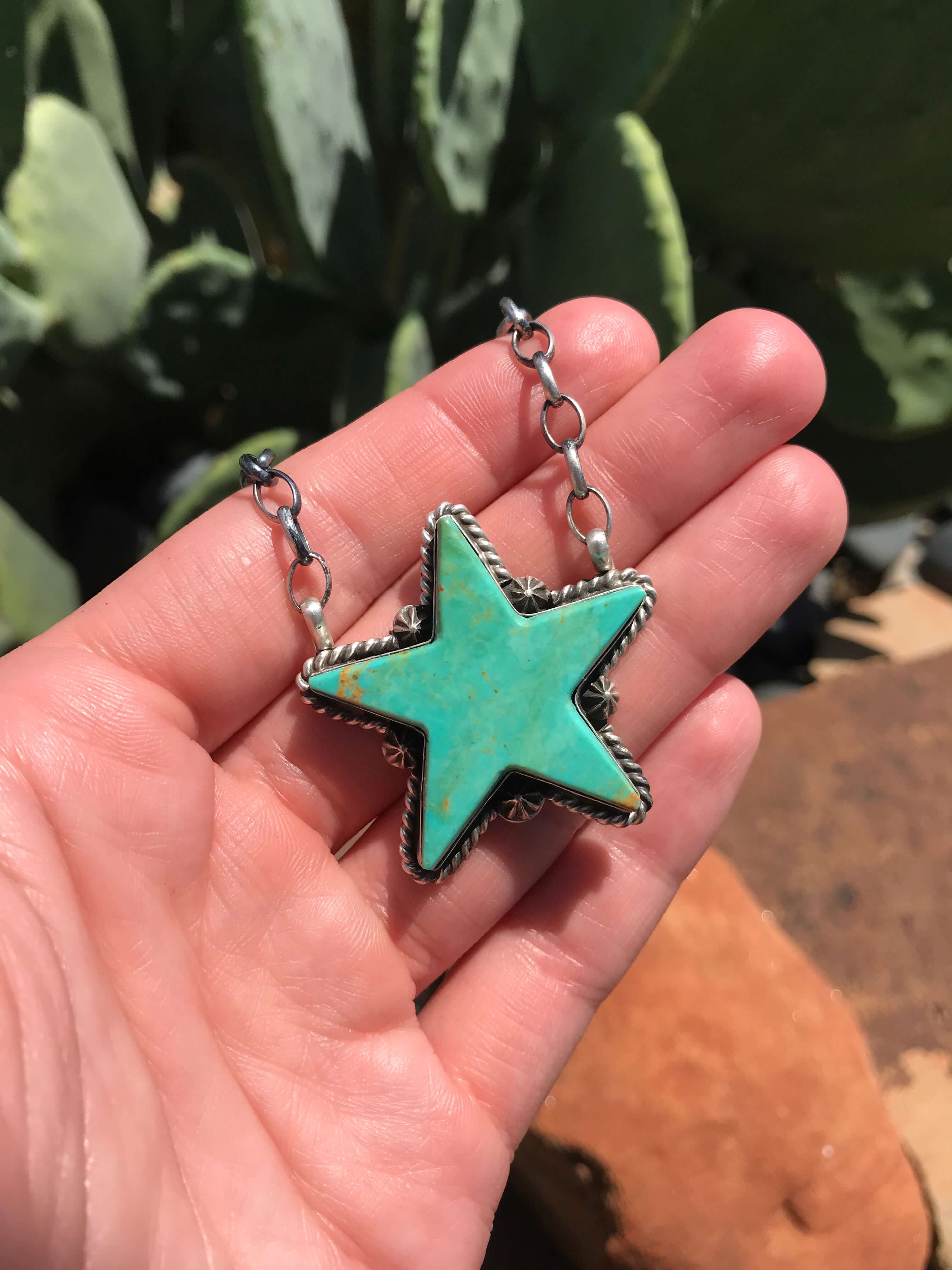 The Turquoise Star Necklace, 4-Necklaces-Calli Co., Turquoise and Silver Jewelry, Native American Handmade, Zuni Tribe, Navajo Tribe, Brock Texas