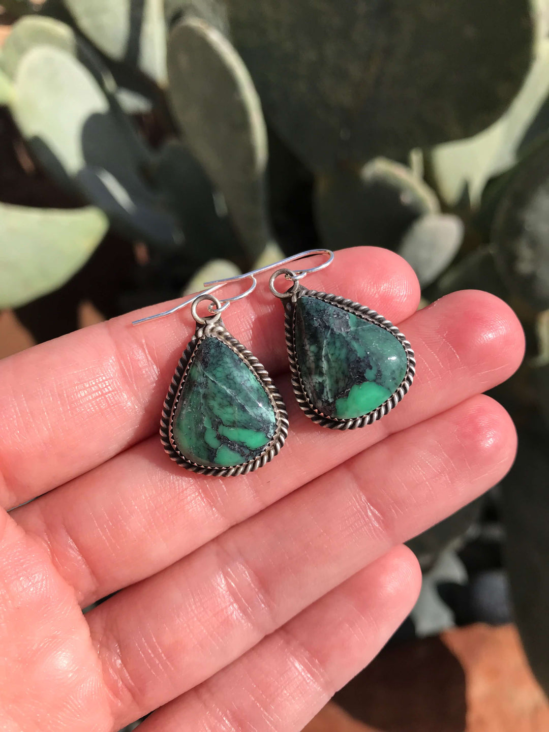 The Variscite Earrings, 3-Earrings-Calli Co., Turquoise and Silver Jewelry, Native American Handmade, Zuni Tribe, Navajo Tribe, Brock Texas