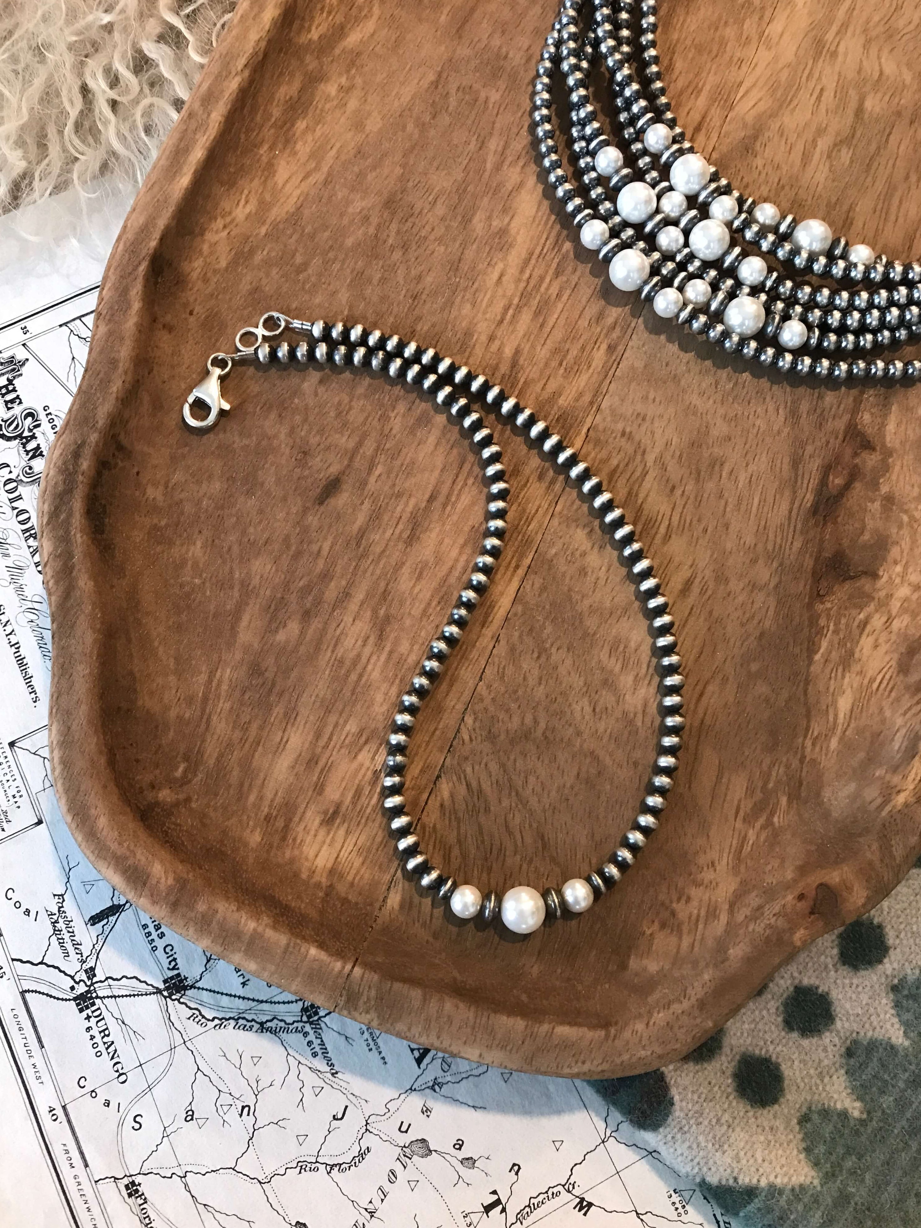 The Sandia Pearl Necklace-Necklaces-Calli Co., Turquoise and Silver Jewelry, Native American Handmade, Zuni Tribe, Navajo Tribe, Brock Texas