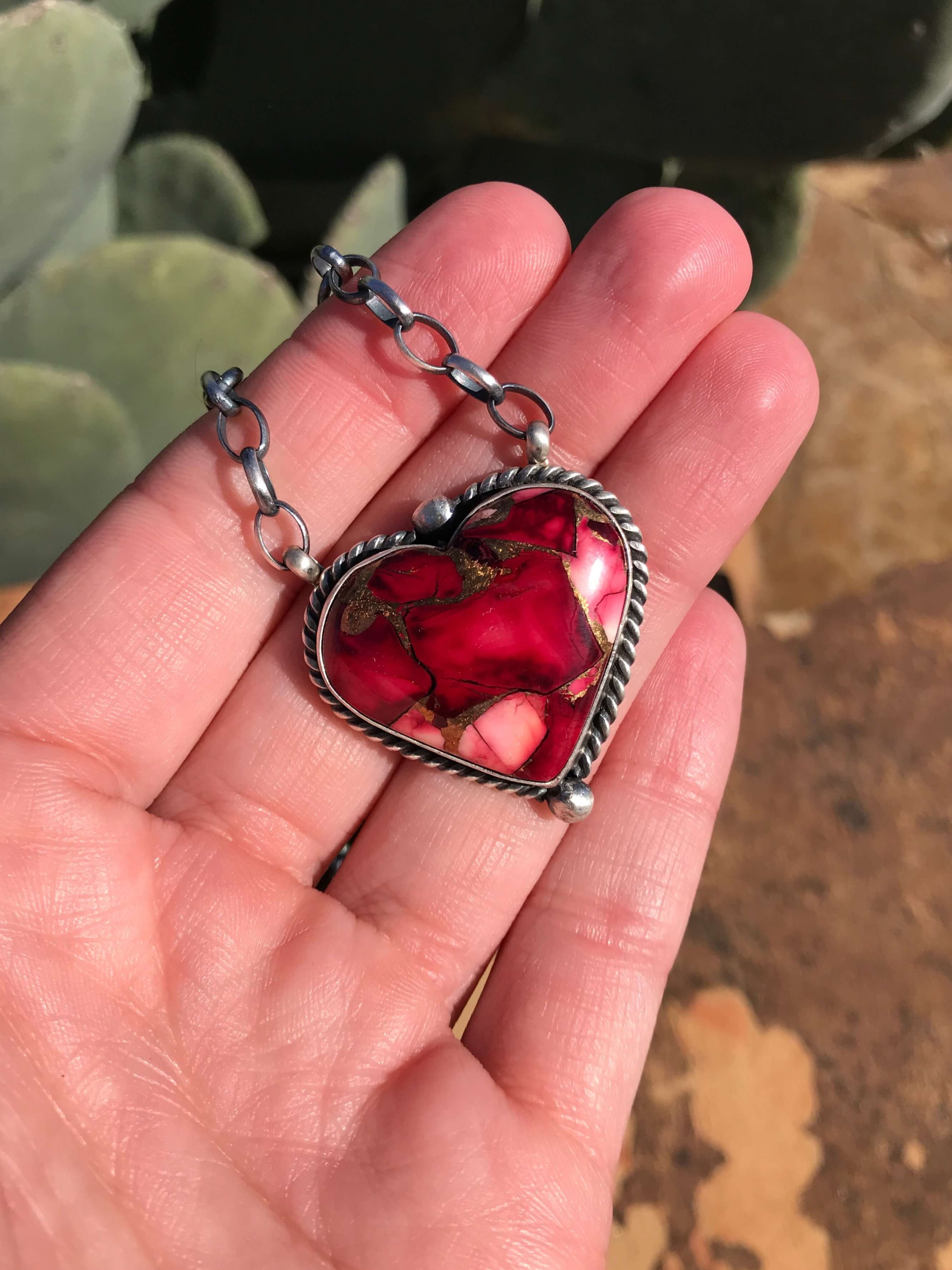 The Heart Necklace, 60-Necklaces-Calli Co., Turquoise and Silver Jewelry, Native American Handmade, Zuni Tribe, Navajo Tribe, Brock Texas