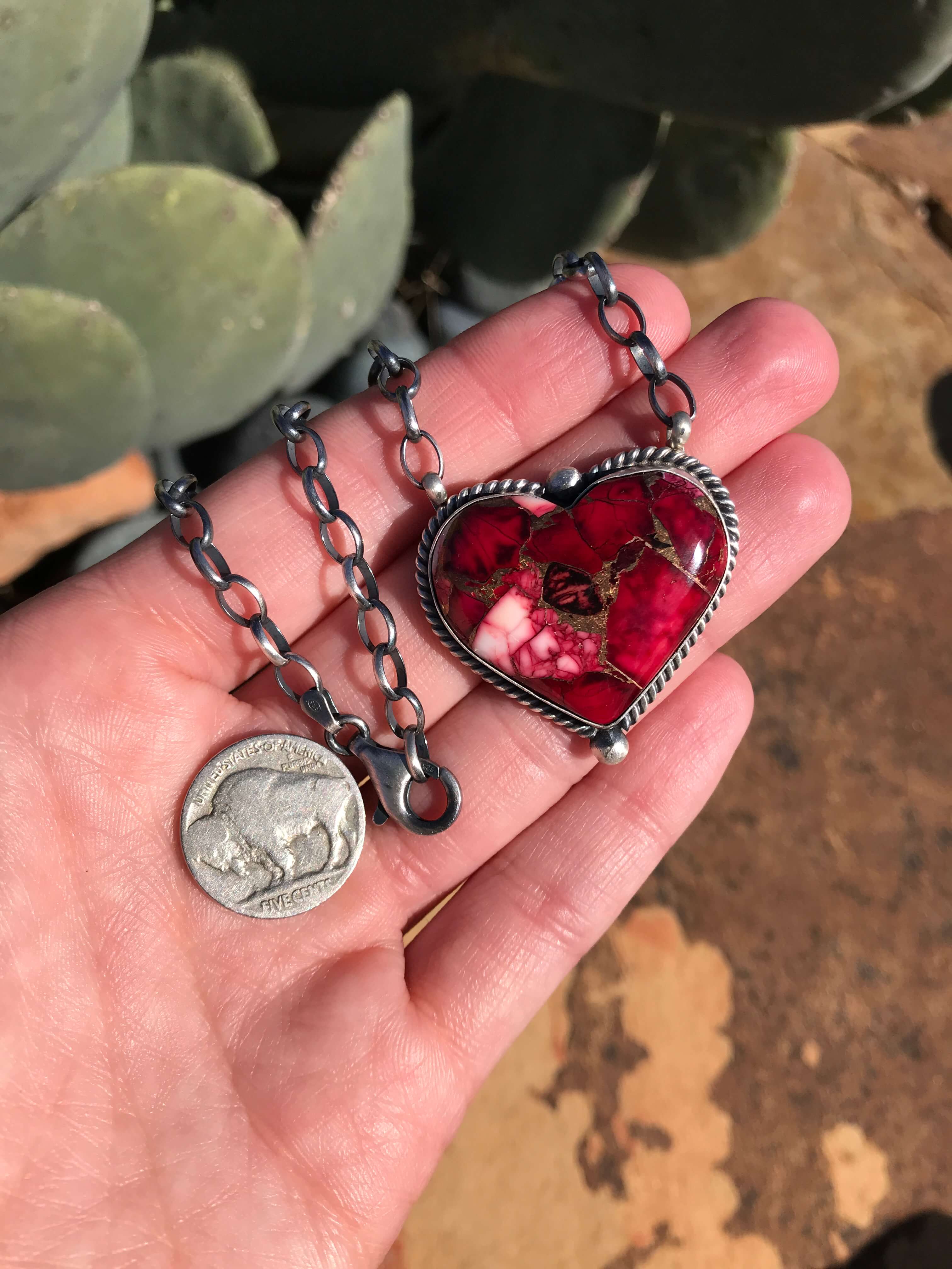 The Heart Necklace, 64-Necklaces-Calli Co., Turquoise and Silver Jewelry, Native American Handmade, Zuni Tribe, Navajo Tribe, Brock Texas