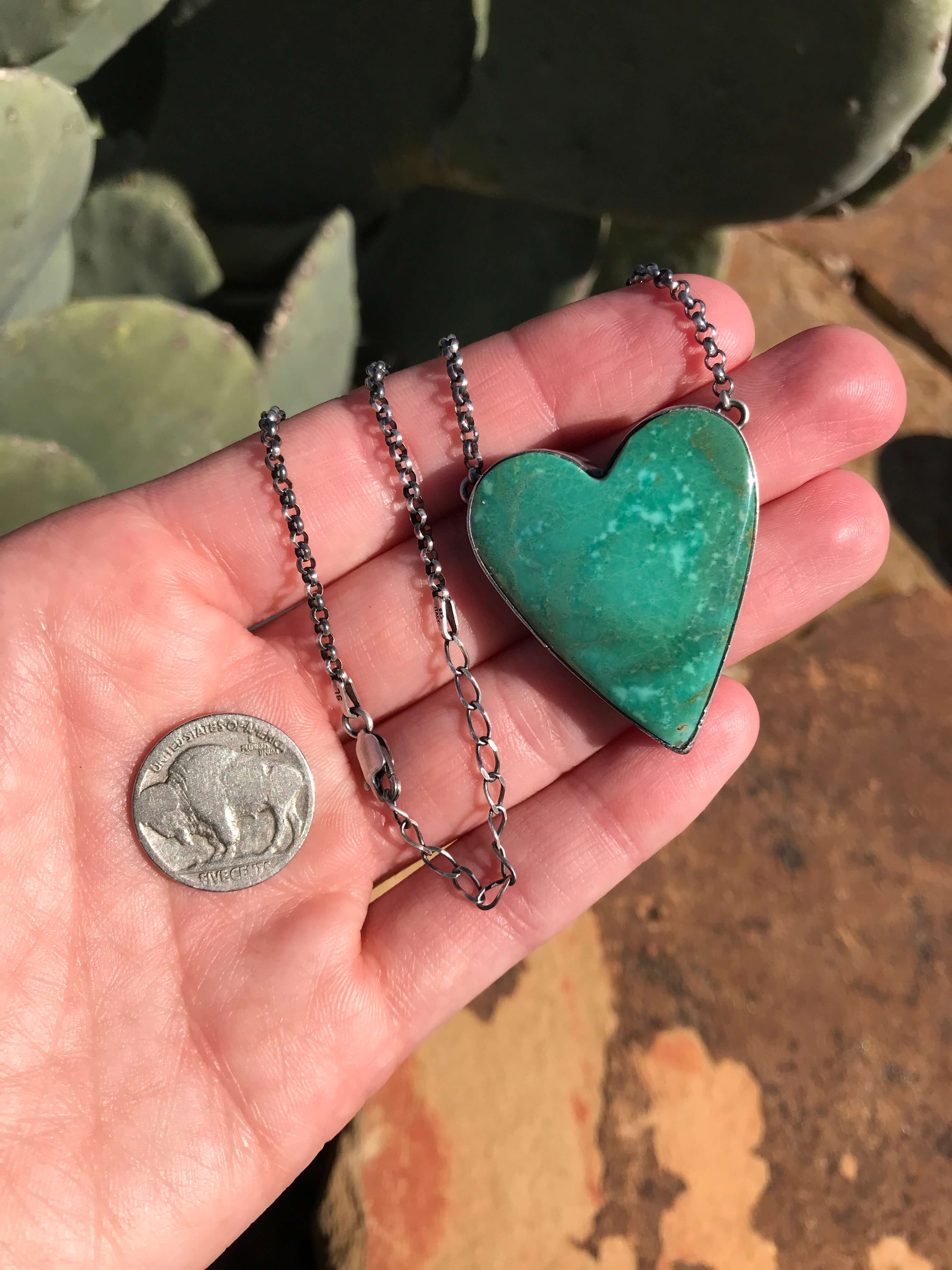 The Heart Necklace, 11-Necklaces-Calli Co., Turquoise and Silver Jewelry, Native American Handmade, Zuni Tribe, Navajo Tribe, Brock Texas