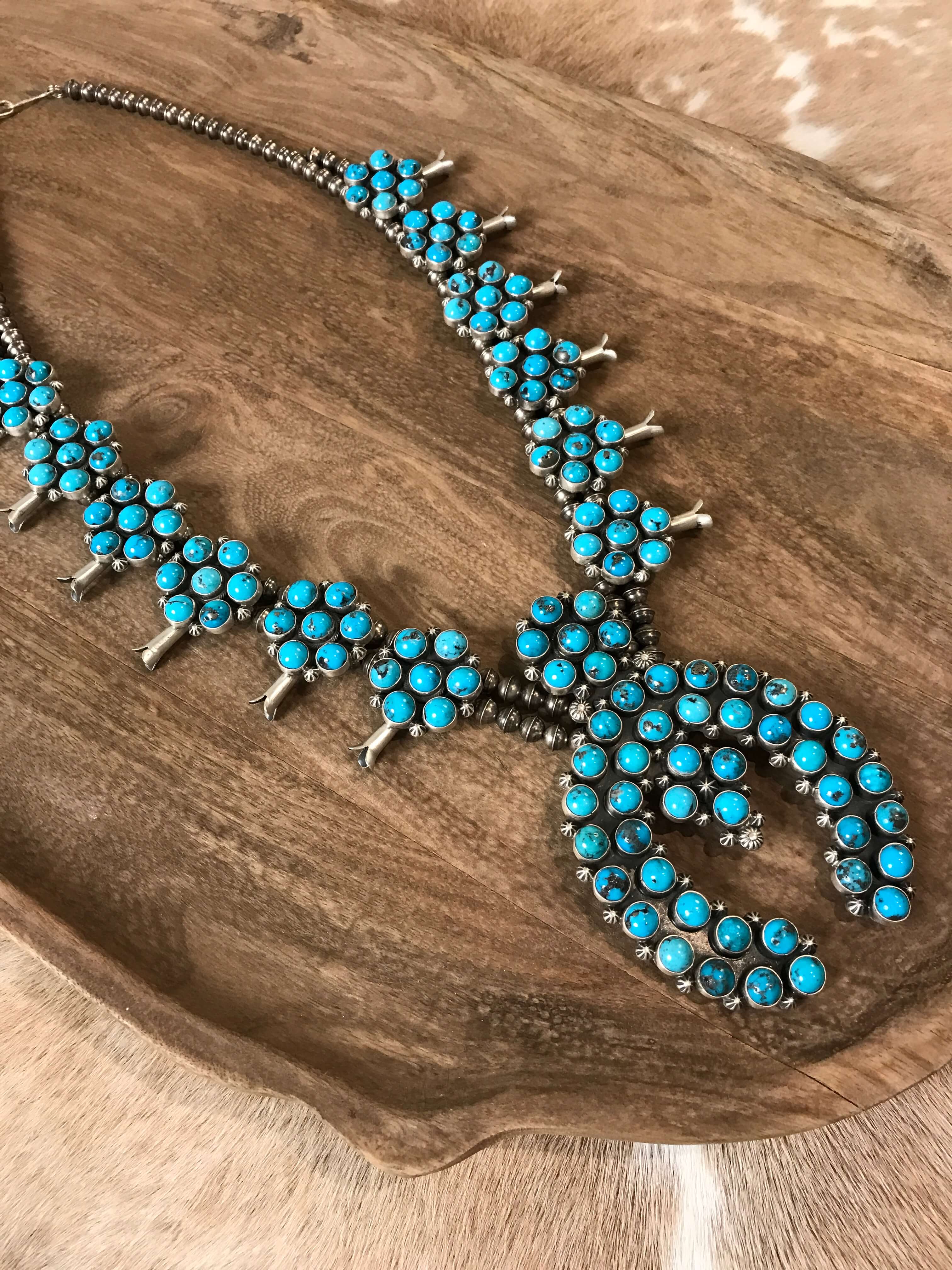 The Markum Squash Blossom Necklace-Necklaces-Calli Co., Turquoise and Silver Jewelry, Native American Handmade, Zuni Tribe, Navajo Tribe, Brock Texas