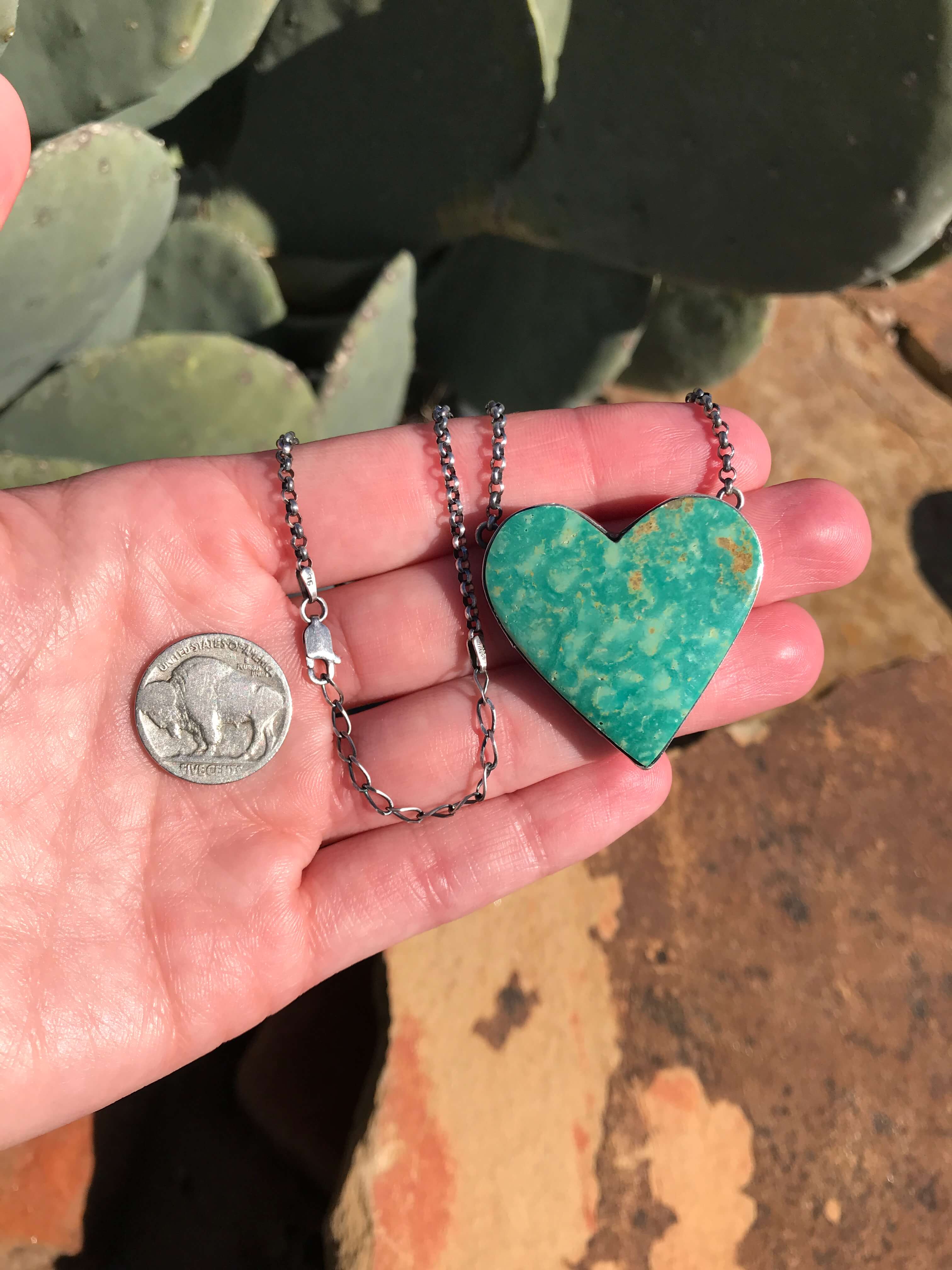 The Heart Necklace, 10-Necklaces-Calli Co., Turquoise and Silver Jewelry, Native American Handmade, Zuni Tribe, Navajo Tribe, Brock Texas