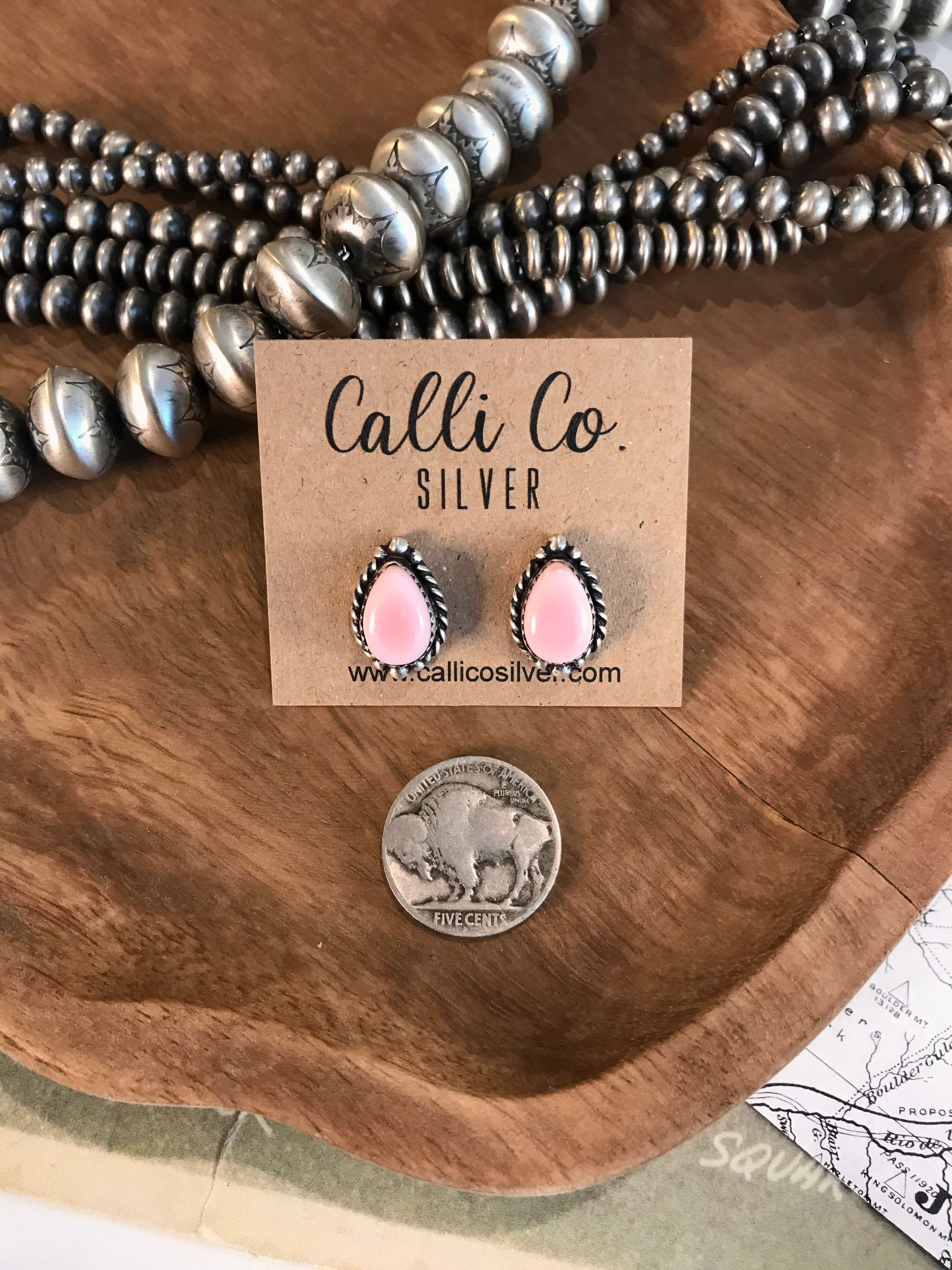 The Pink Conch Studs, 4-Earrings-Calli Co., Turquoise and Silver Jewelry, Native American Handmade, Zuni Tribe, Navajo Tribe, Brock Texas