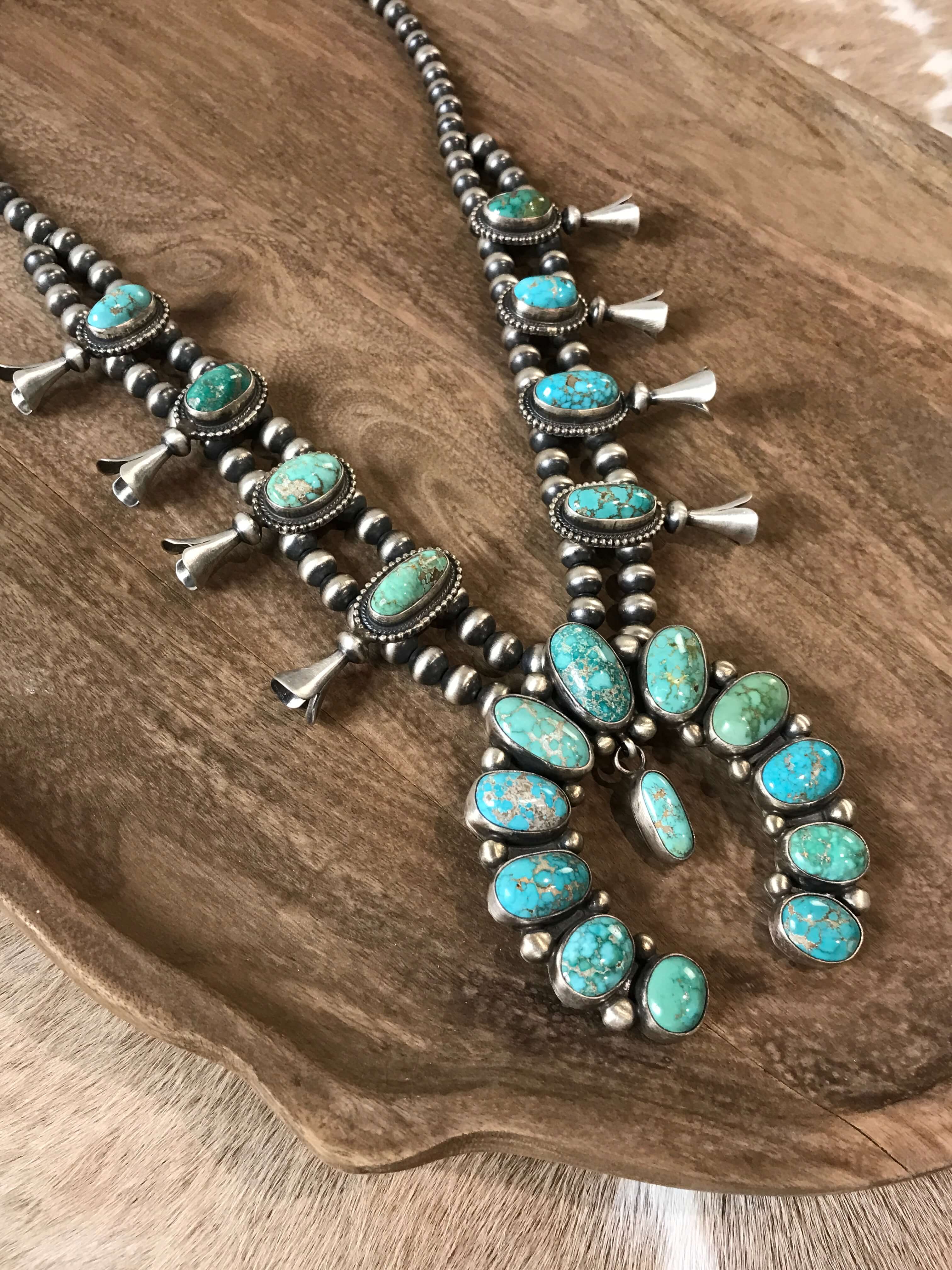 The Hatfield Squash Blossom Necklace Set-Necklaces-Calli Co., Turquoise and Silver Jewelry, Native American Handmade, Zuni Tribe, Navajo Tribe, Brock Texas