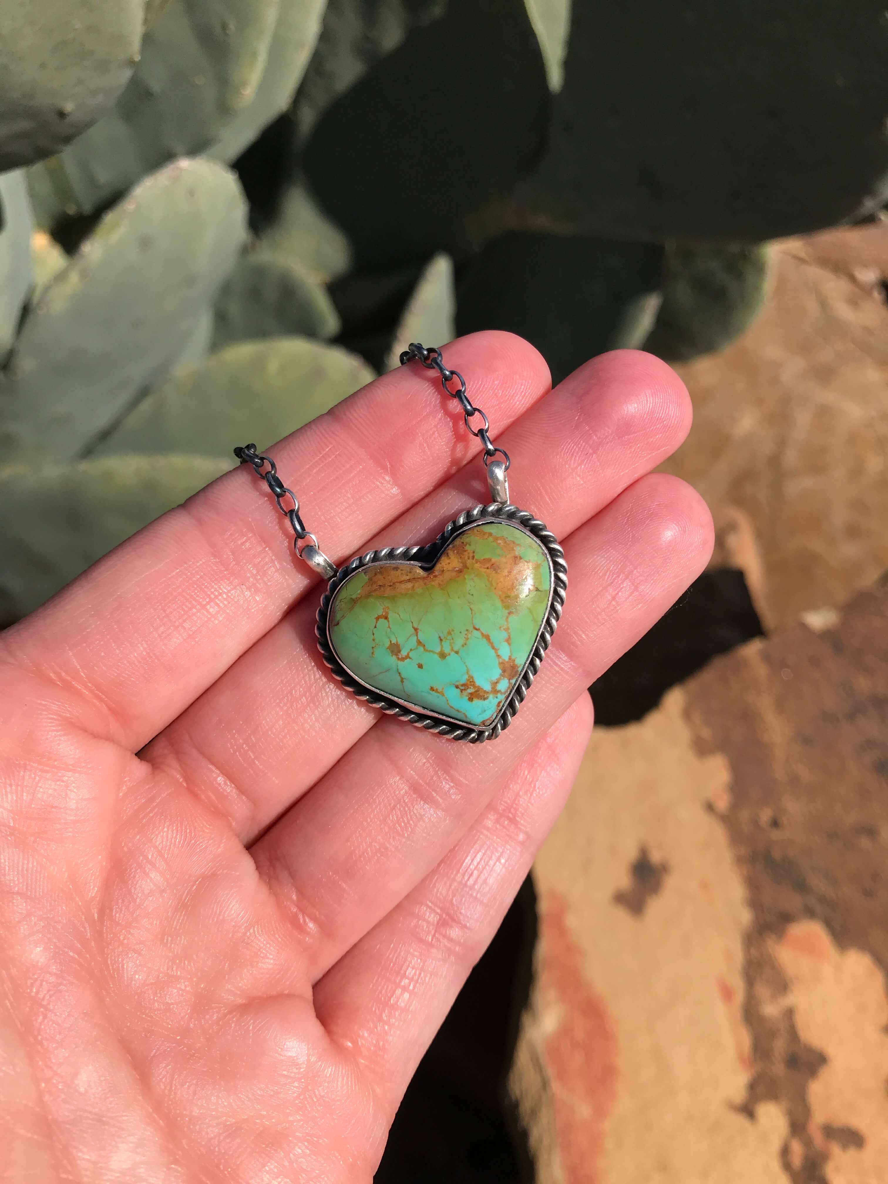 The Heart Necklace, 1-Necklaces-Calli Co., Turquoise and Silver Jewelry, Native American Handmade, Zuni Tribe, Navajo Tribe, Brock Texas