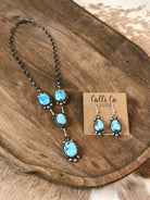 The Blythe Turquoise Lariat Necklace Set-Necklaces-Calli Co., Turquoise and Silver Jewelry, Native American Handmade, Zuni Tribe, Navajo Tribe, Brock Texas