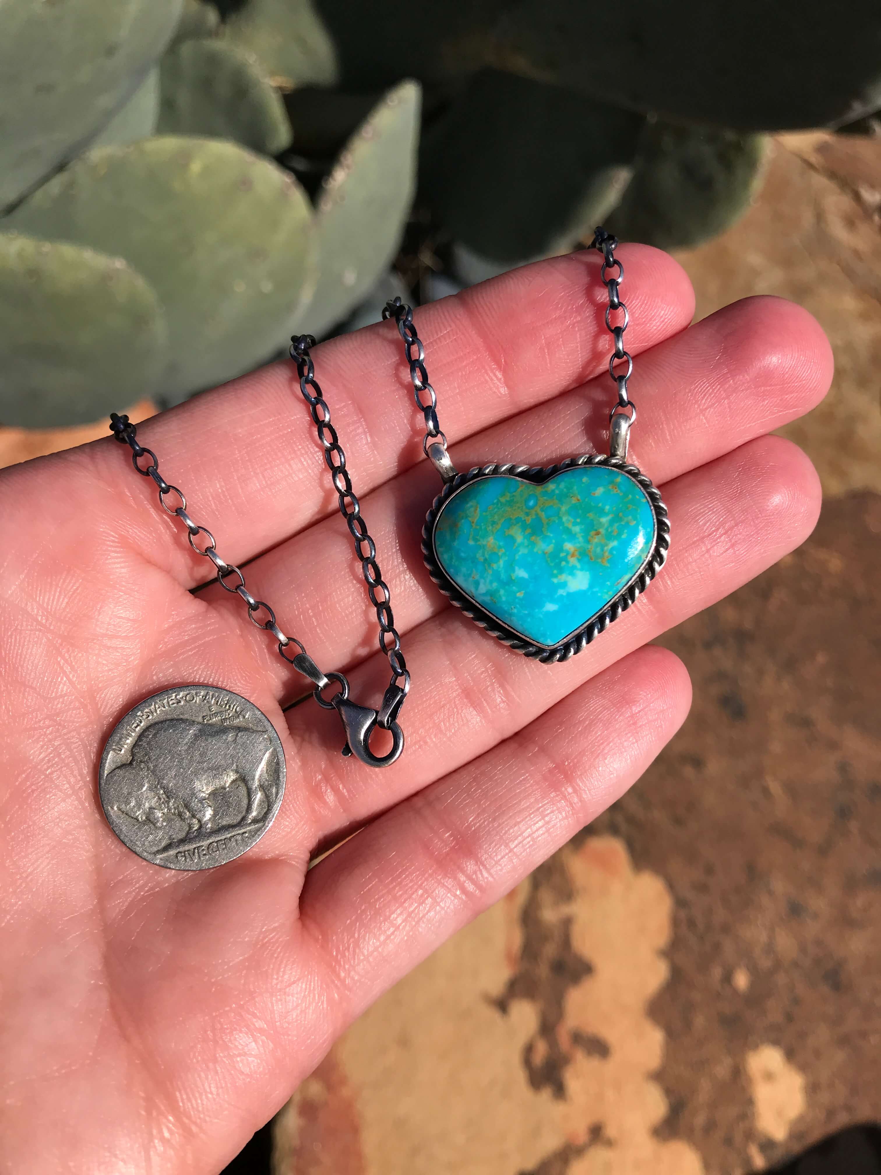 The Heart Necklace, 5-Necklaces-Calli Co., Turquoise and Silver Jewelry, Native American Handmade, Zuni Tribe, Navajo Tribe, Brock Texas