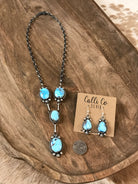 The Blythe Turquoise Lariat Necklace Set-Necklaces-Calli Co., Turquoise and Silver Jewelry, Native American Handmade, Zuni Tribe, Navajo Tribe, Brock Texas