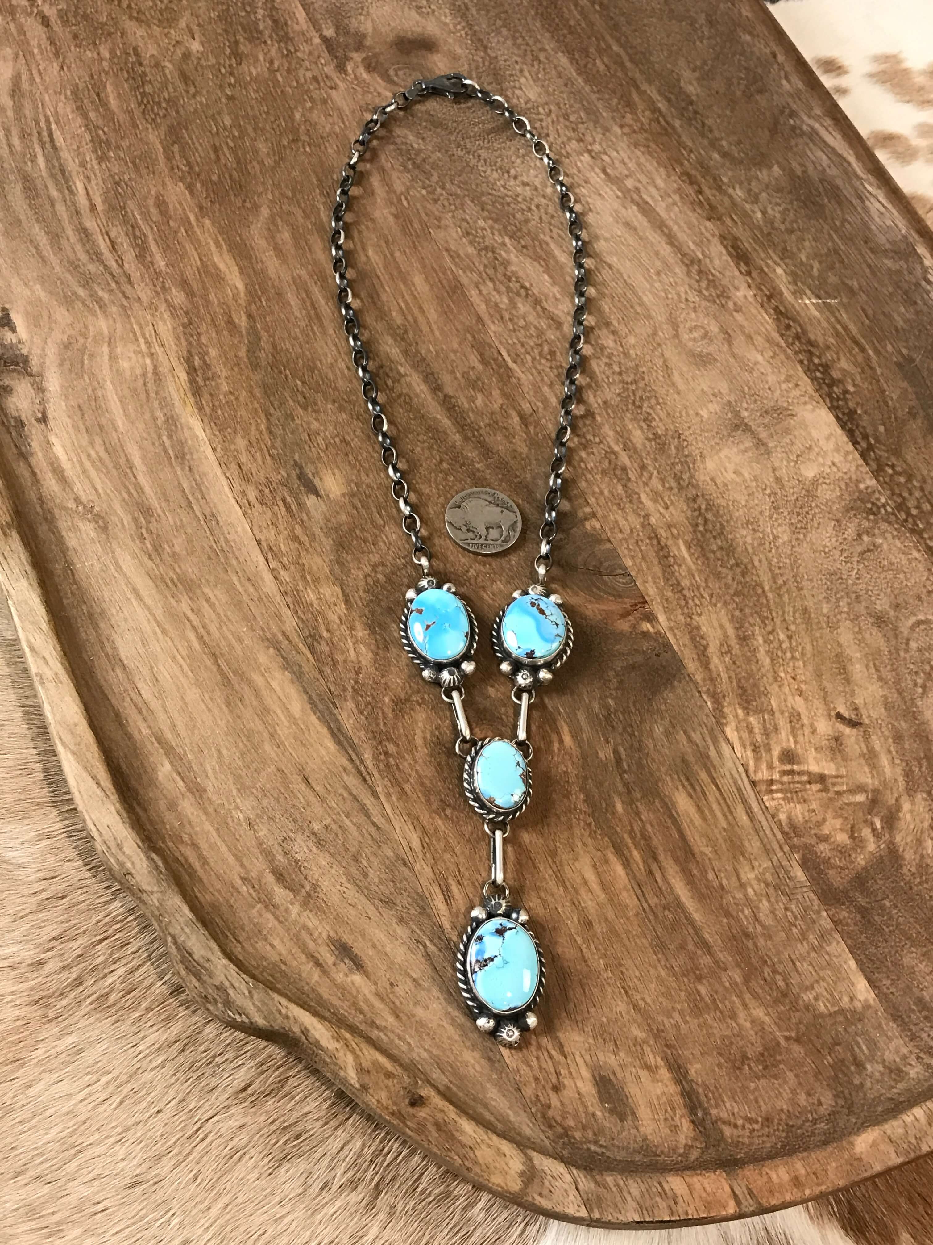 The Blythe Turquoise Lariat Necklace Set-Necklaces-Calli Co., Turquoise and Silver Jewelry, Native American Handmade, Zuni Tribe, Navajo Tribe, Brock Texas