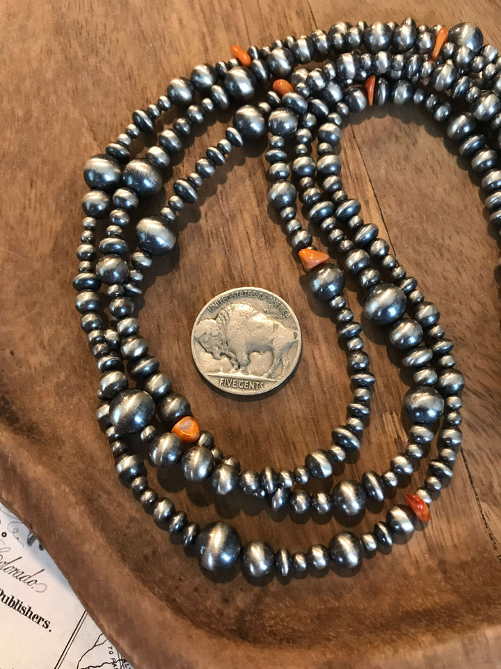 The Loma Necklace in Orange Spiny, 20"-Necklaces-Calli Co., Turquoise and Silver Jewelry, Native American Handmade, Zuni Tribe, Navajo Tribe, Brock Texas