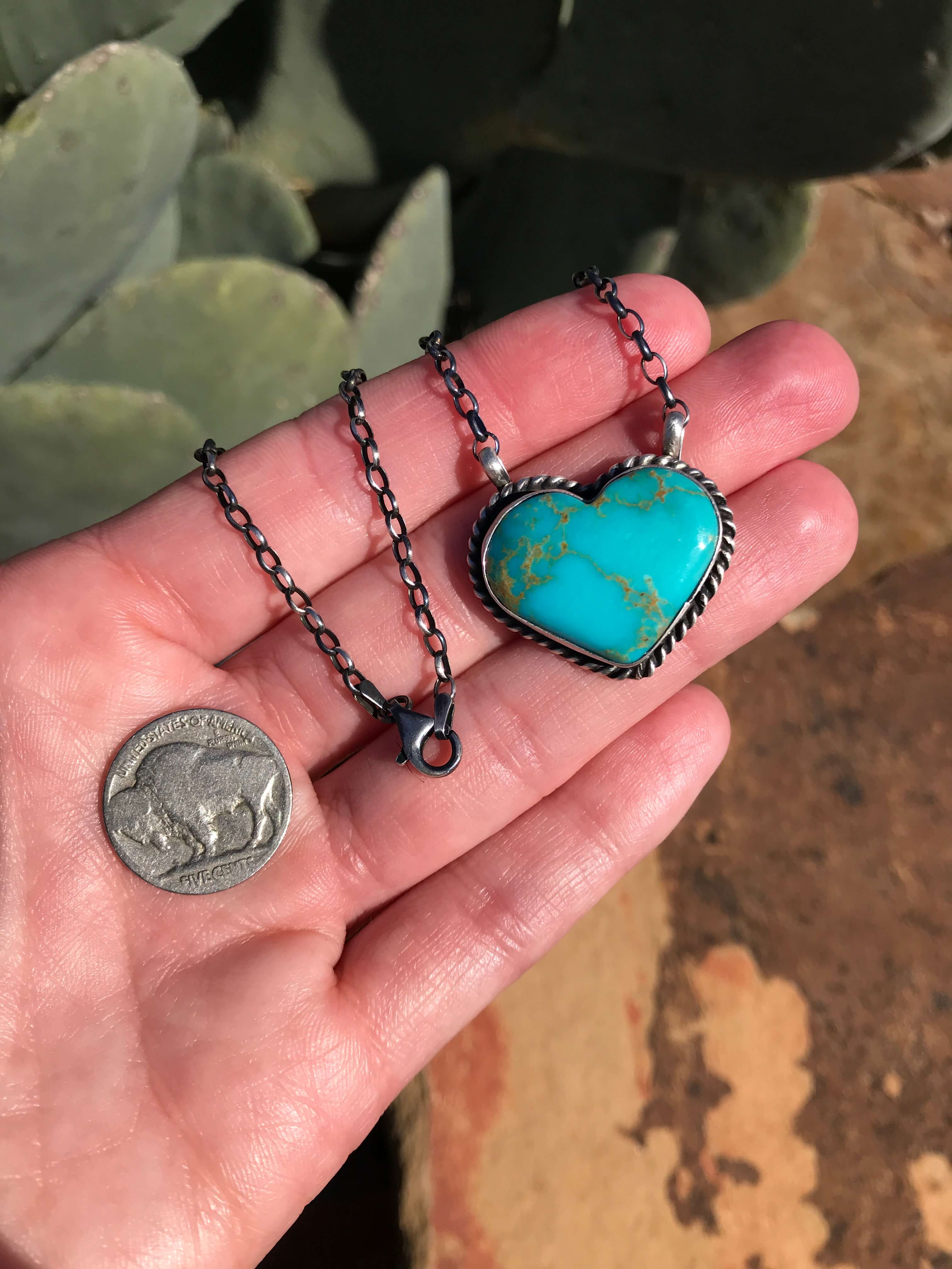 The Heart Necklace, 7-Necklaces-Calli Co., Turquoise and Silver Jewelry, Native American Handmade, Zuni Tribe, Navajo Tribe, Brock Texas