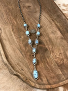 The Teca Turquoise Lariat Necklace Set-Necklaces-Calli Co., Turquoise and Silver Jewelry, Native American Handmade, Zuni Tribe, Navajo Tribe, Brock Texas