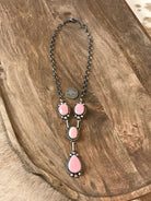 The Kirby Pink Conch Lariat Necklace Set-Necklaces-Calli Co., Turquoise and Silver Jewelry, Native American Handmade, Zuni Tribe, Navajo Tribe, Brock Texas