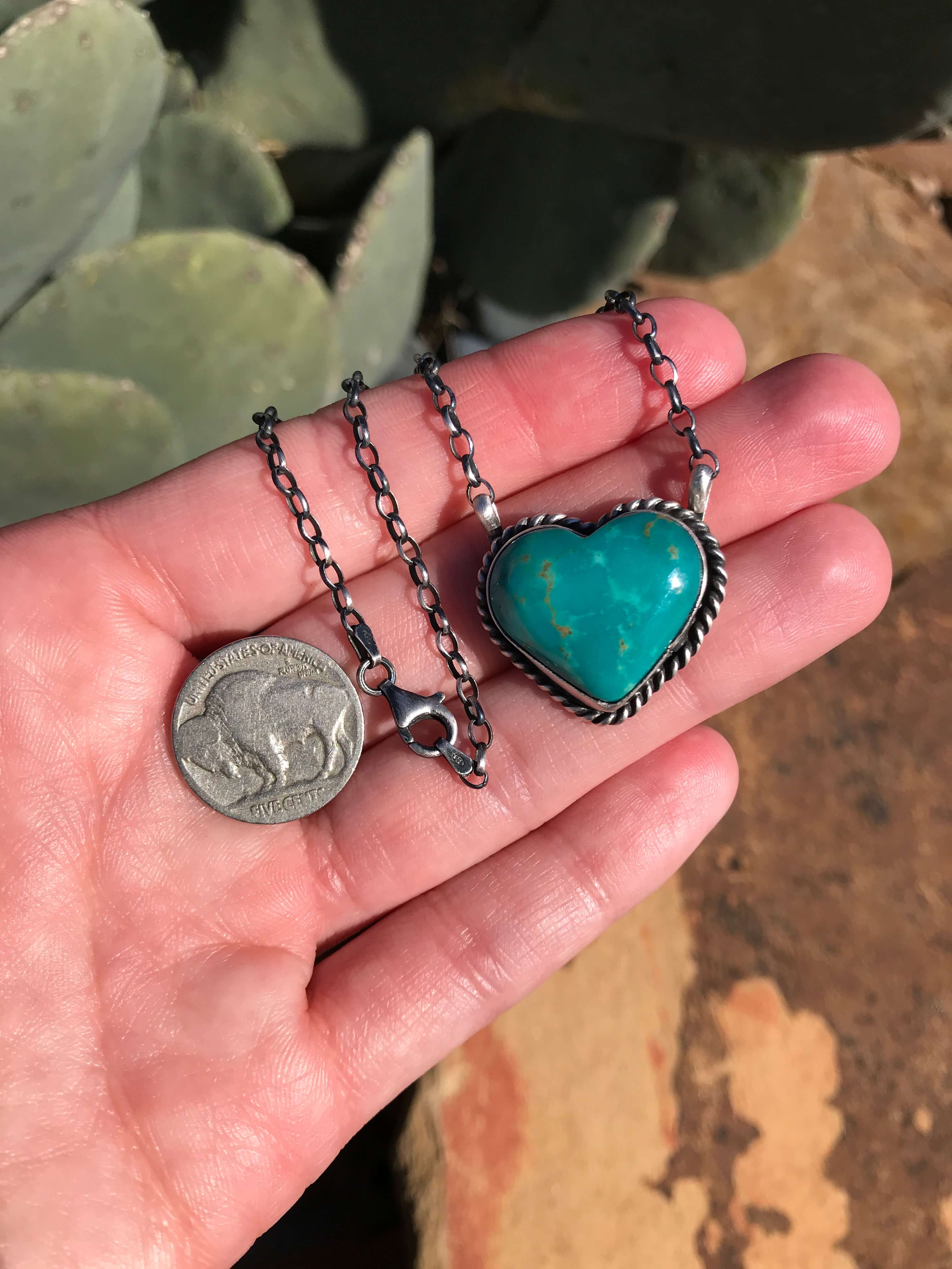 The Heart Necklace, 9-Necklaces-Calli Co., Turquoise and Silver Jewelry, Native American Handmade, Zuni Tribe, Navajo Tribe, Brock Texas