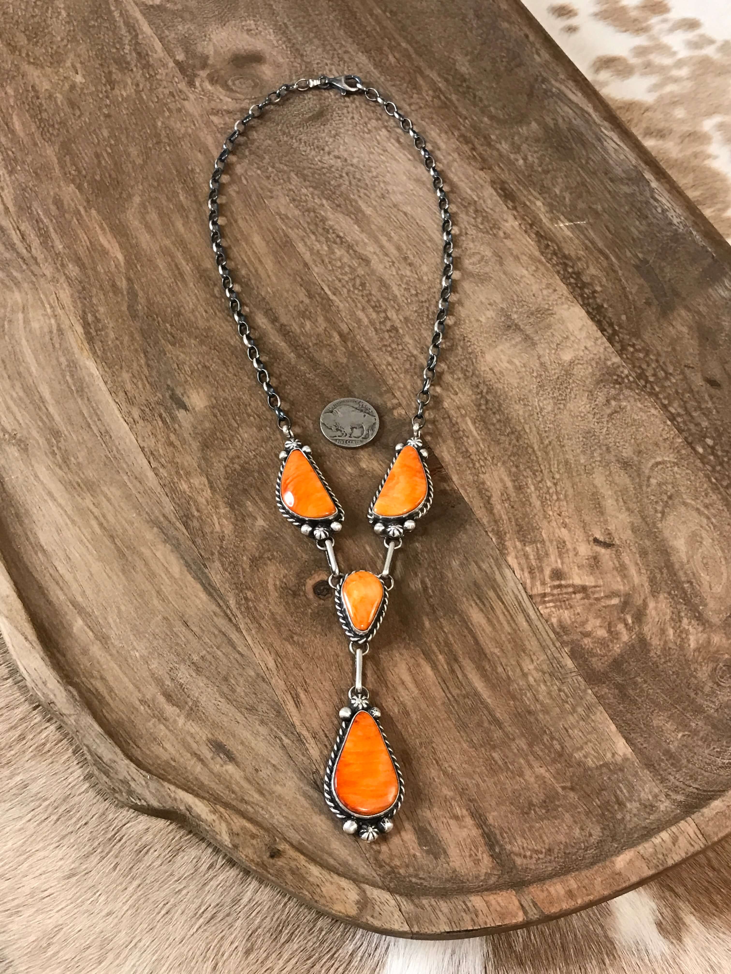 The Goldie Lariat Necklace Set-Necklaces-Calli Co., Turquoise and Silver Jewelry, Native American Handmade, Zuni Tribe, Navajo Tribe, Brock Texas