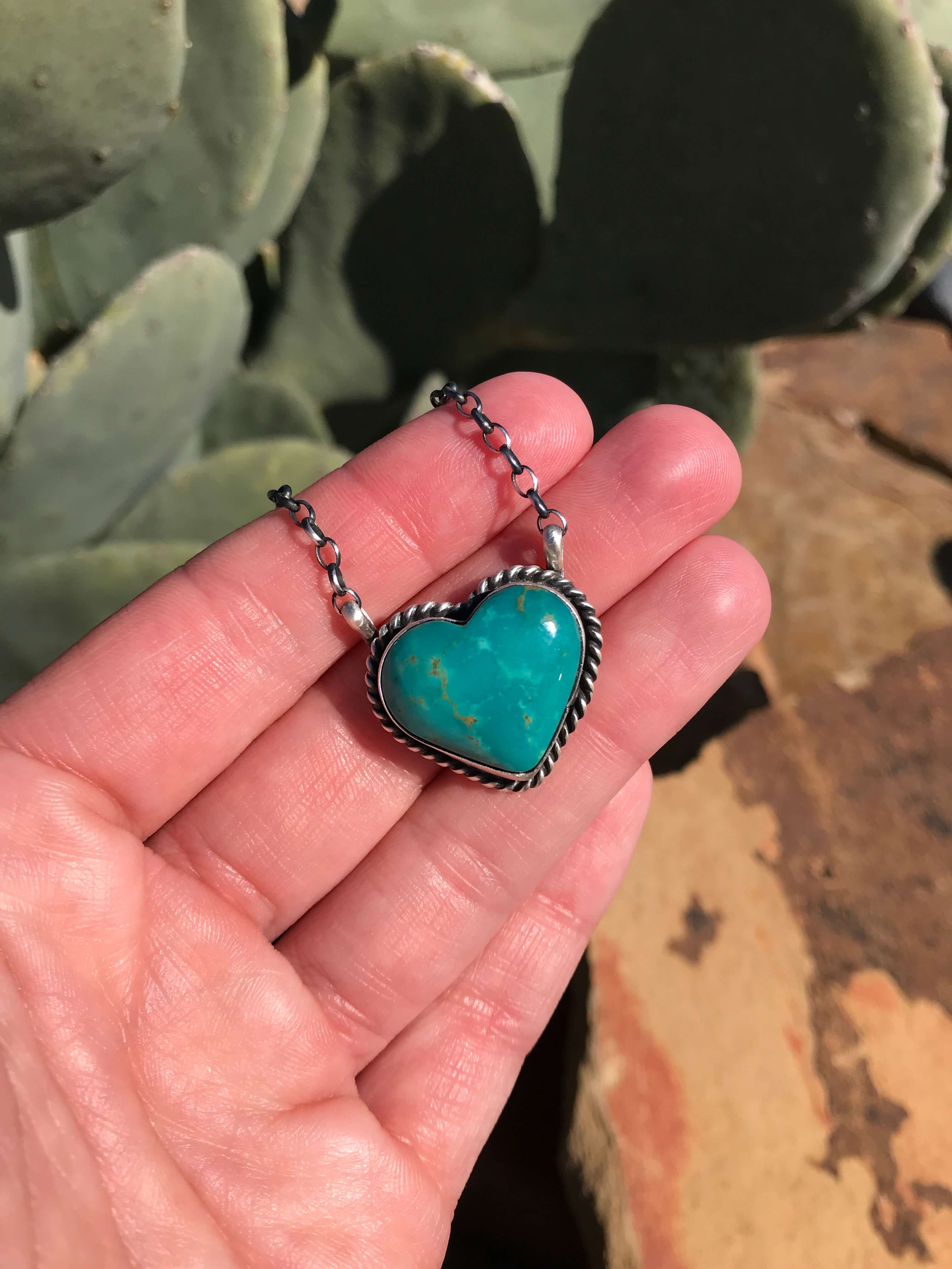 The Heart Necklace, 9-Necklaces-Calli Co., Turquoise and Silver Jewelry, Native American Handmade, Zuni Tribe, Navajo Tribe, Brock Texas