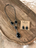 The Wrenley Onyx Lariat Necklace Set-Necklaces-Calli Co., Turquoise and Silver Jewelry, Native American Handmade, Zuni Tribe, Navajo Tribe, Brock Texas