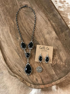 The Wrenley Onyx Lariat Necklace Set-Necklaces-Calli Co., Turquoise and Silver Jewelry, Native American Handmade, Zuni Tribe, Navajo Tribe, Brock Texas