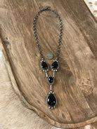 The Wrenley Onyx Lariat Necklace Set-Necklaces-Calli Co., Turquoise and Silver Jewelry, Native American Handmade, Zuni Tribe, Navajo Tribe, Brock Texas