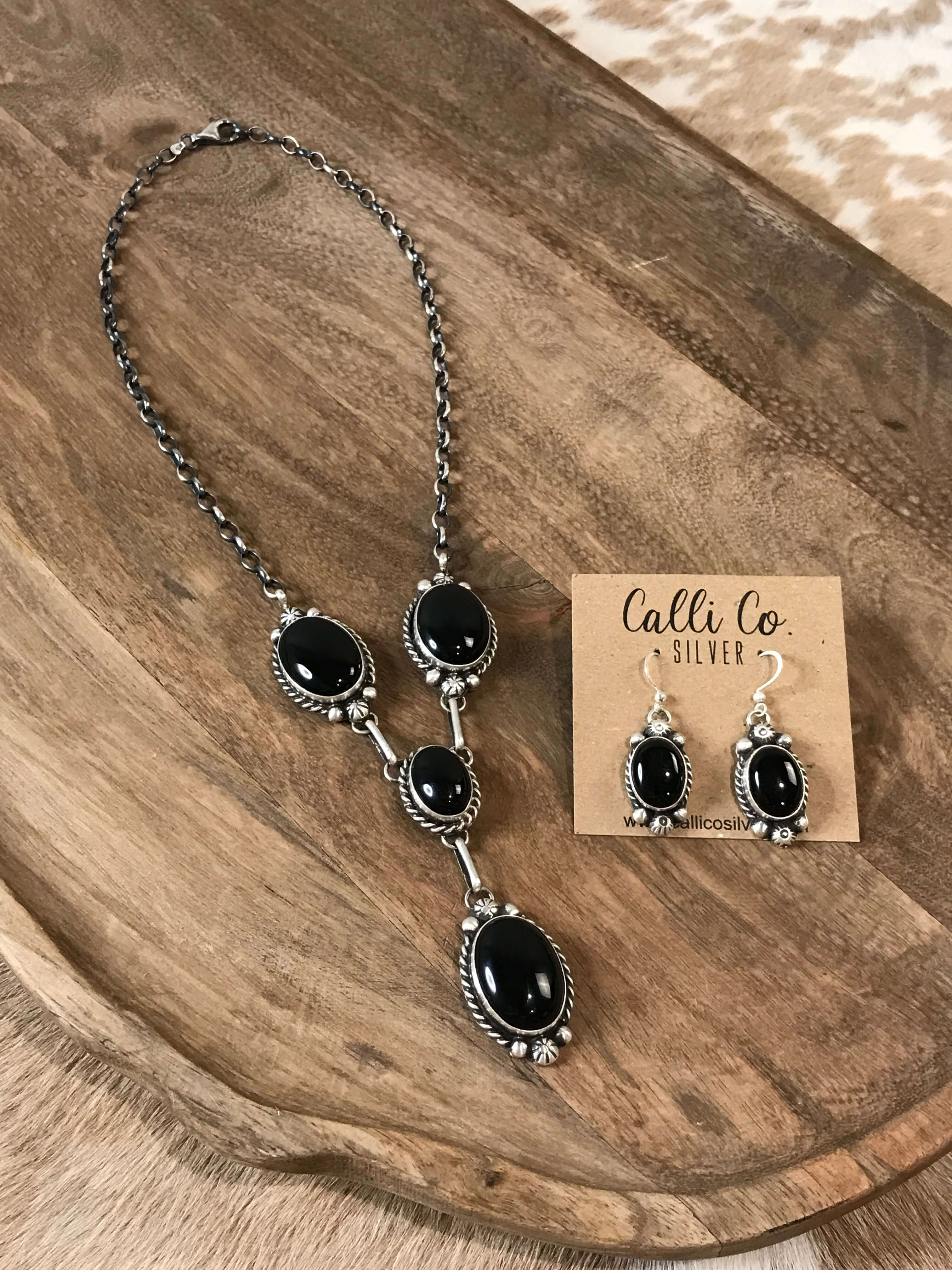The Valor Onyx Lariat Necklace Set – Calli Co. Silver