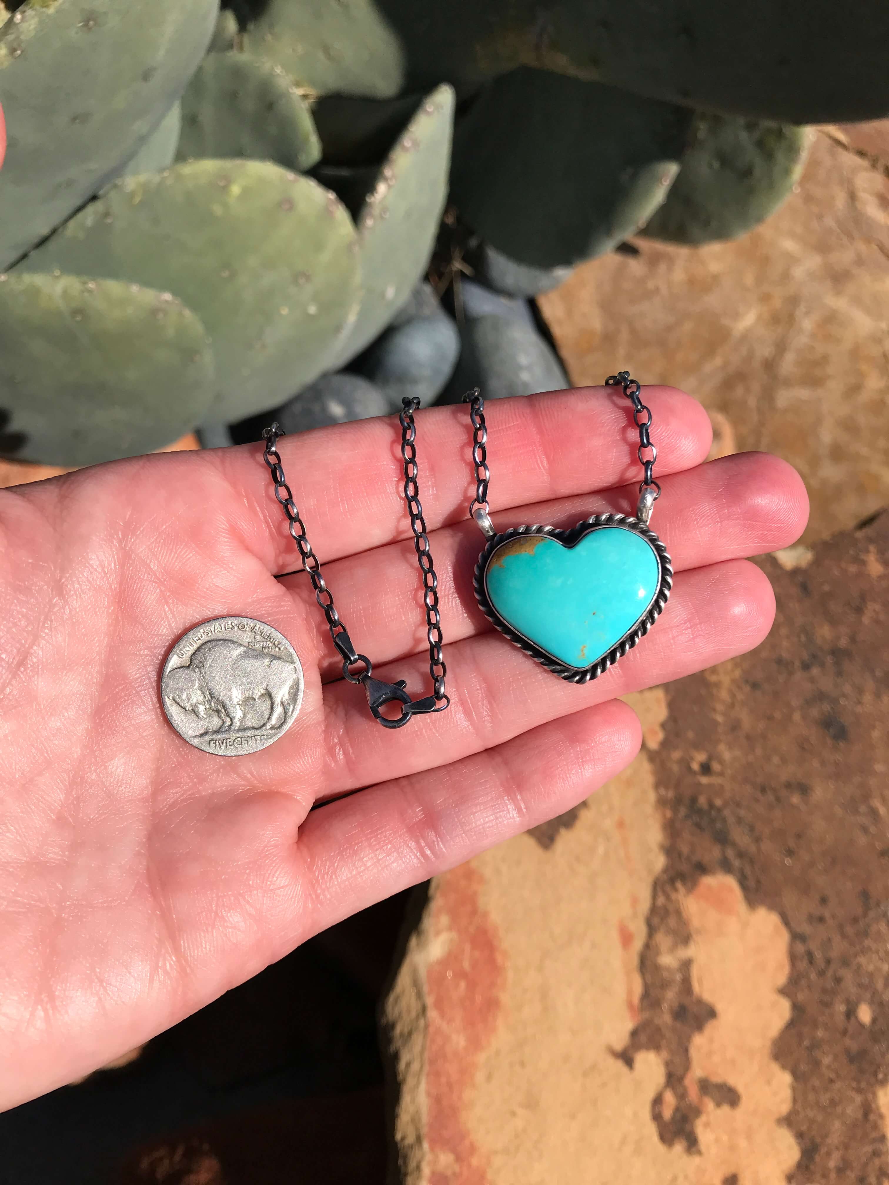 The Heart Necklace, 13-Necklaces-Calli Co., Turquoise and Silver Jewelry, Native American Handmade, Zuni Tribe, Navajo Tribe, Brock Texas