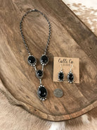The Valor Onyx Lariat Necklace Set-Necklaces-Calli Co., Turquoise and Silver Jewelry, Native American Handmade, Zuni Tribe, Navajo Tribe, Brock Texas