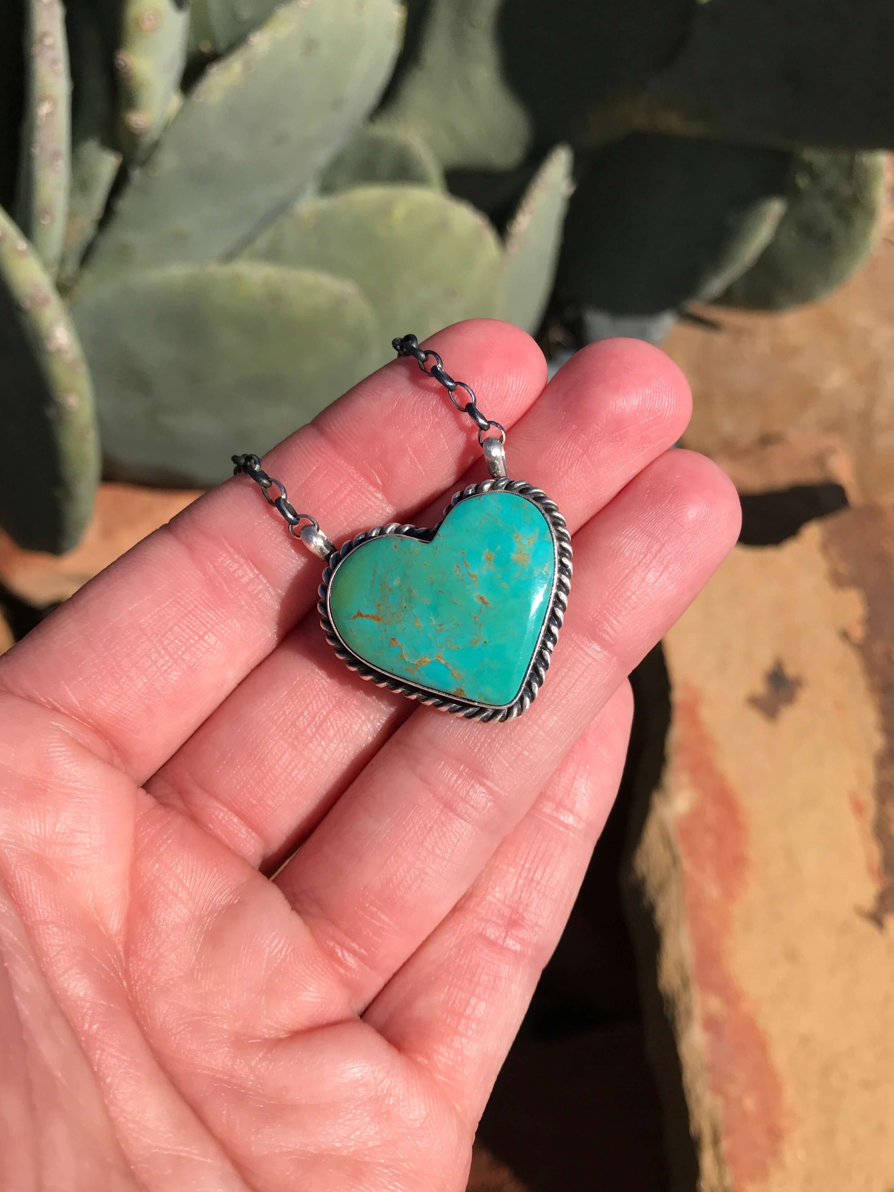 The Heart Necklace, 12-Necklaces-Calli Co., Turquoise and Silver Jewelry, Native American Handmade, Zuni Tribe, Navajo Tribe, Brock Texas