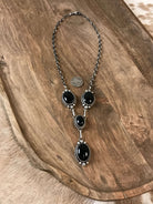 The Valor Onyx Lariat Necklace Set-Necklaces-Calli Co., Turquoise and Silver Jewelry, Native American Handmade, Zuni Tribe, Navajo Tribe, Brock Texas