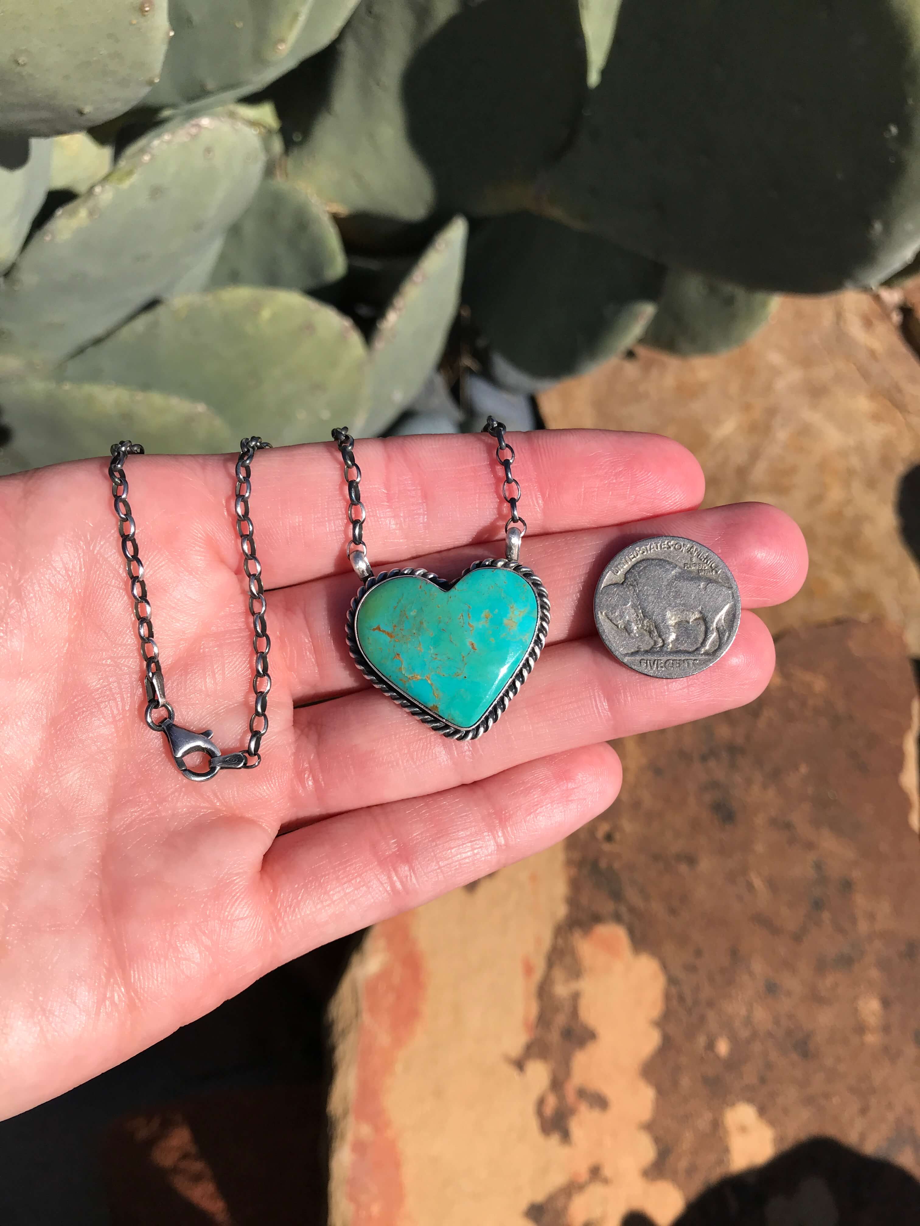 The Heart Necklace, 12-Necklaces-Calli Co., Turquoise and Silver Jewelry, Native American Handmade, Zuni Tribe, Navajo Tribe, Brock Texas