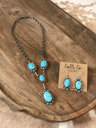 The Reeves Turquoise Lariat Necklace Set-Necklaces-Calli Co., Turquoise and Silver Jewelry, Native American Handmade, Zuni Tribe, Navajo Tribe, Brock Texas