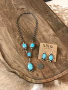 The Reeves Turquoise Lariat Necklace Set-Necklaces-Calli Co., Turquoise and Silver Jewelry, Native American Handmade, Zuni Tribe, Navajo Tribe, Brock Texas
