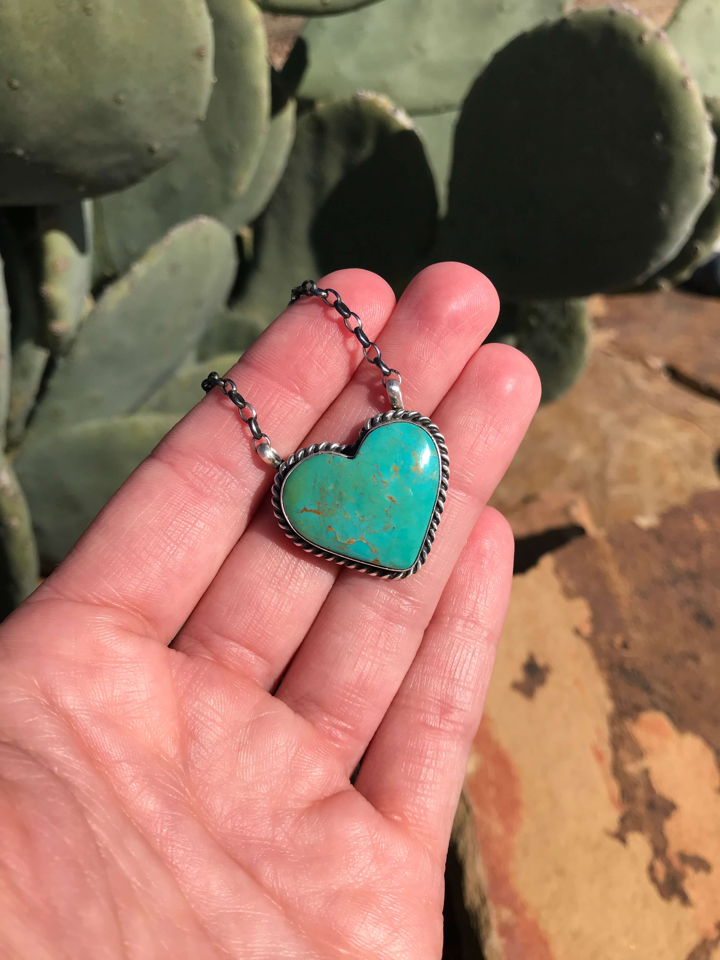 The Heart Necklace, 12-Necklaces-Calli Co., Turquoise and Silver Jewelry, Native American Handmade, Zuni Tribe, Navajo Tribe, Brock Texas