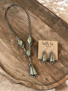 The Blaze Lariat Necklace Set-Necklaces-Calli Co., Turquoise and Silver Jewelry, Native American Handmade, Zuni Tribe, Navajo Tribe, Brock Texas