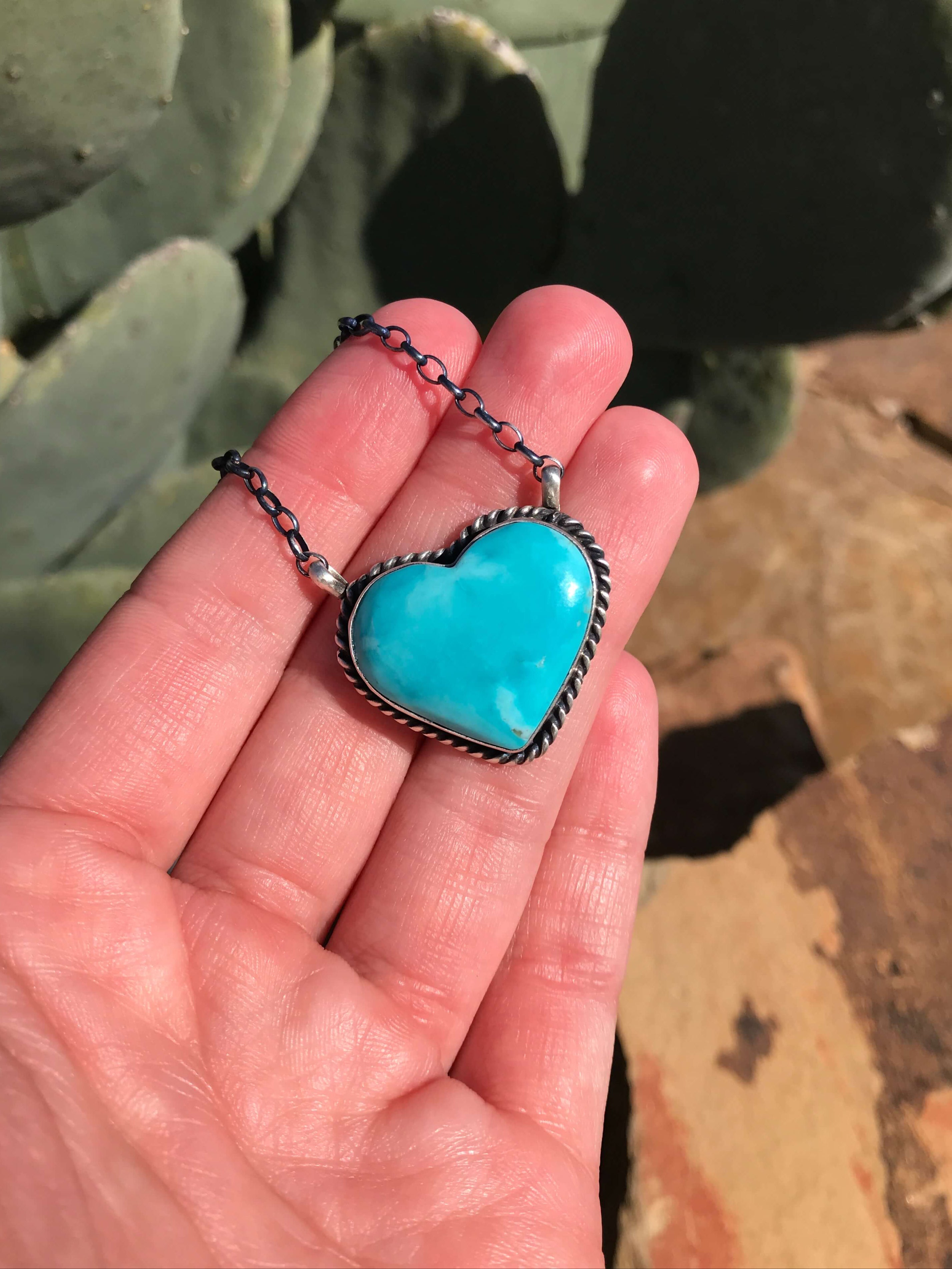 The Heart Necklace, 14-Necklaces-Calli Co., Turquoise and Silver Jewelry, Native American Handmade, Zuni Tribe, Navajo Tribe, Brock Texas